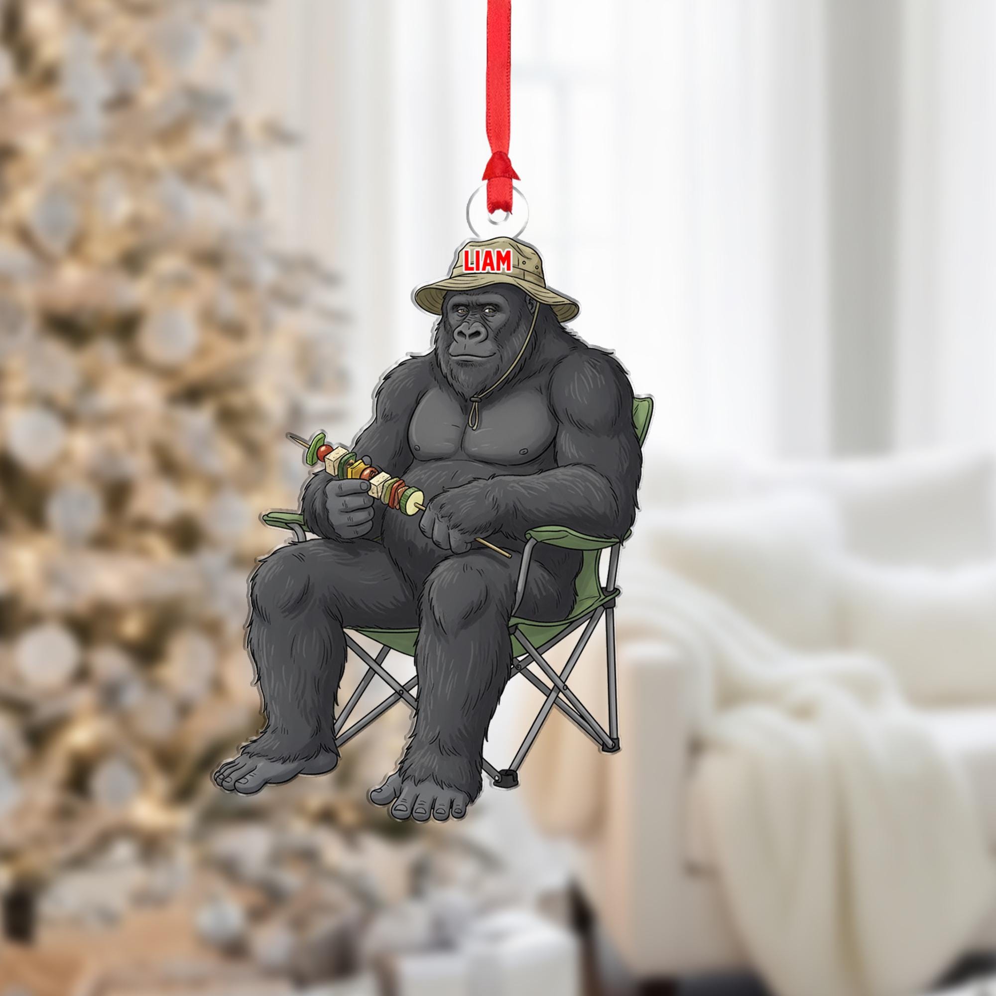 Personalized Grilling Bigfoot Sasquatch Acrylic Ornament: BBQ Dad Christmas Gift