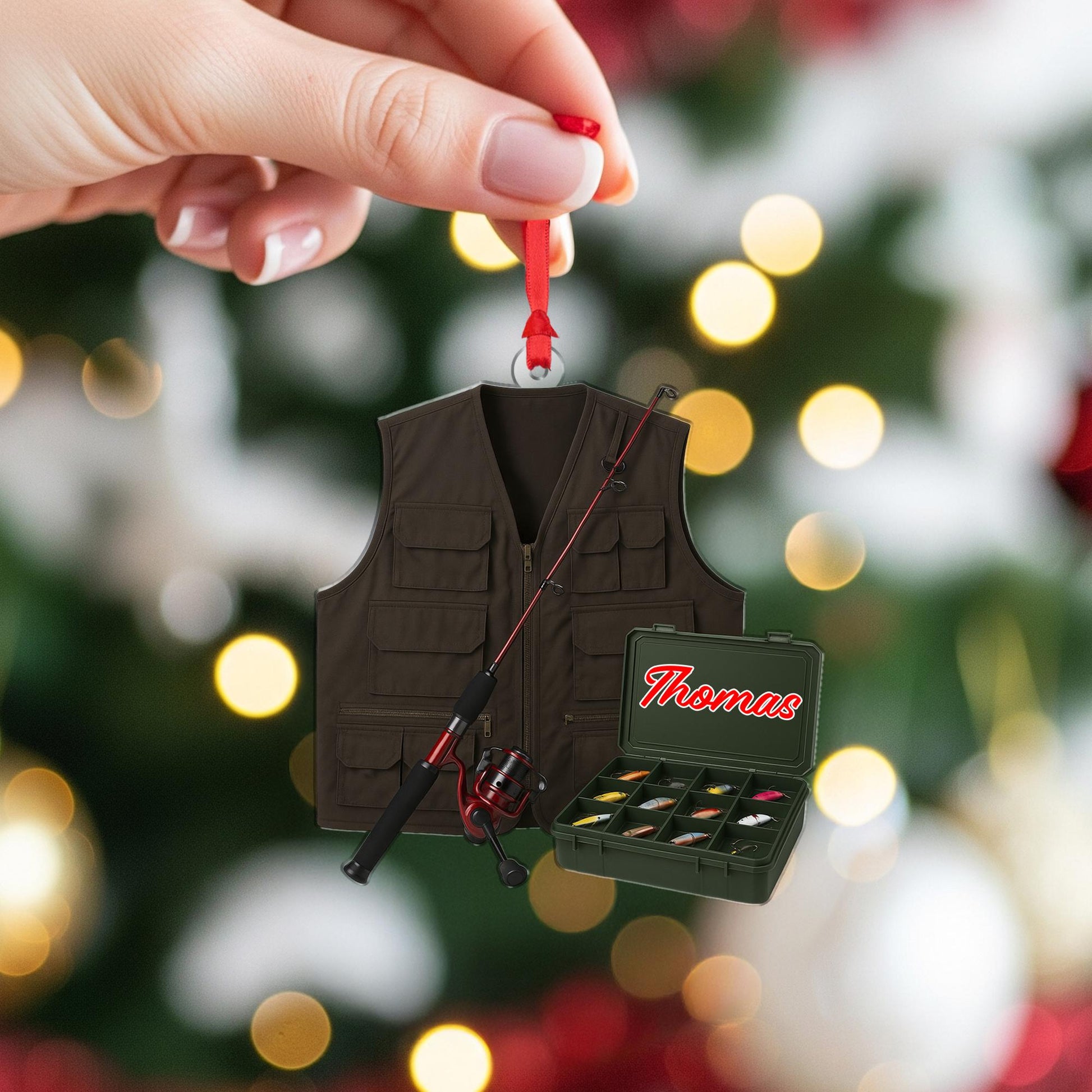 Personalized Fishing Gear Acrylic Ornament: Fisherman Christmas Decor
