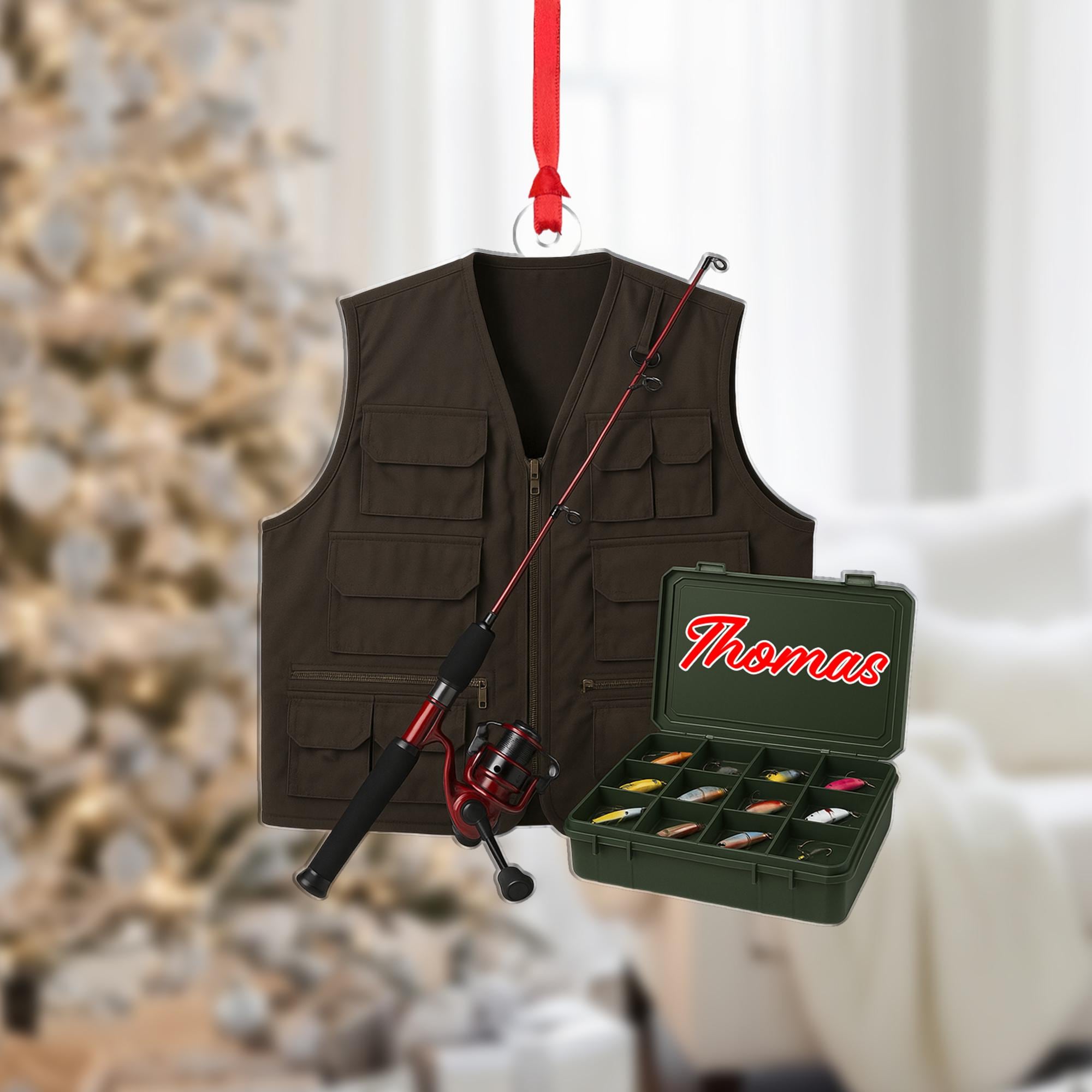 Personalized Fishing Gear Acrylic Ornament: Fisherman Christmas Decor
