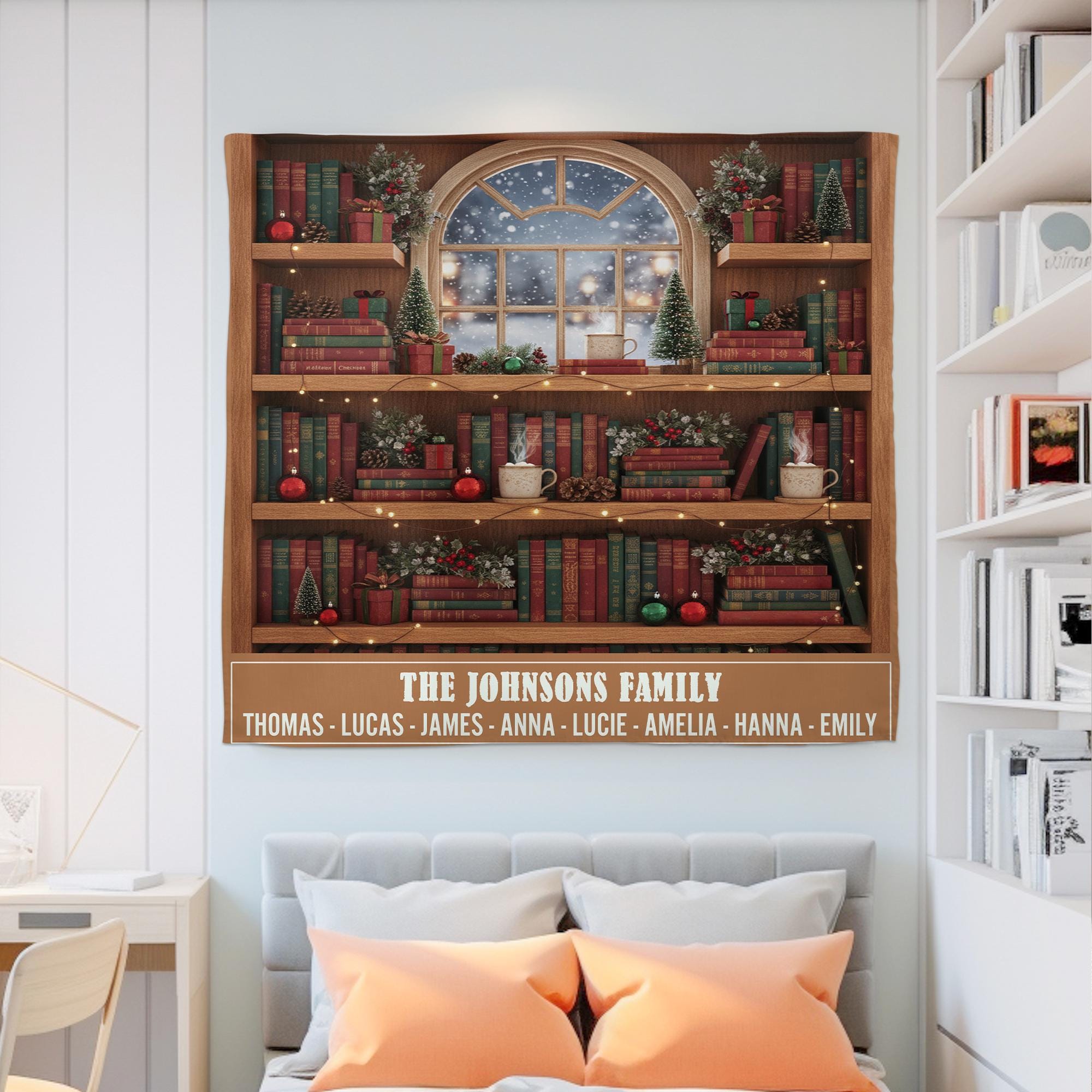 Personalized Family Name Christmas Tapestry: Bookshelf & Holiday Decor
