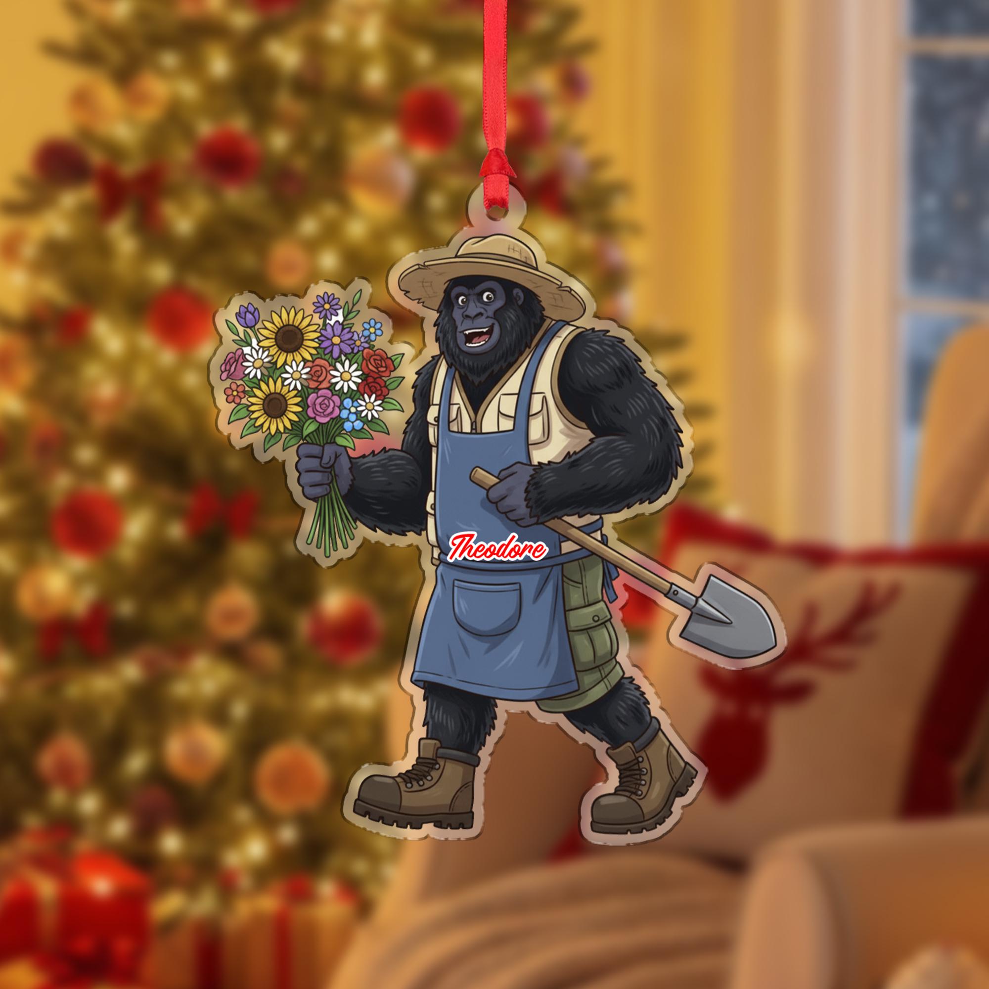 Personalized Bigfoot Sasquatch Gardener Acrylic Ornament: Funny Christmas Garden Gift