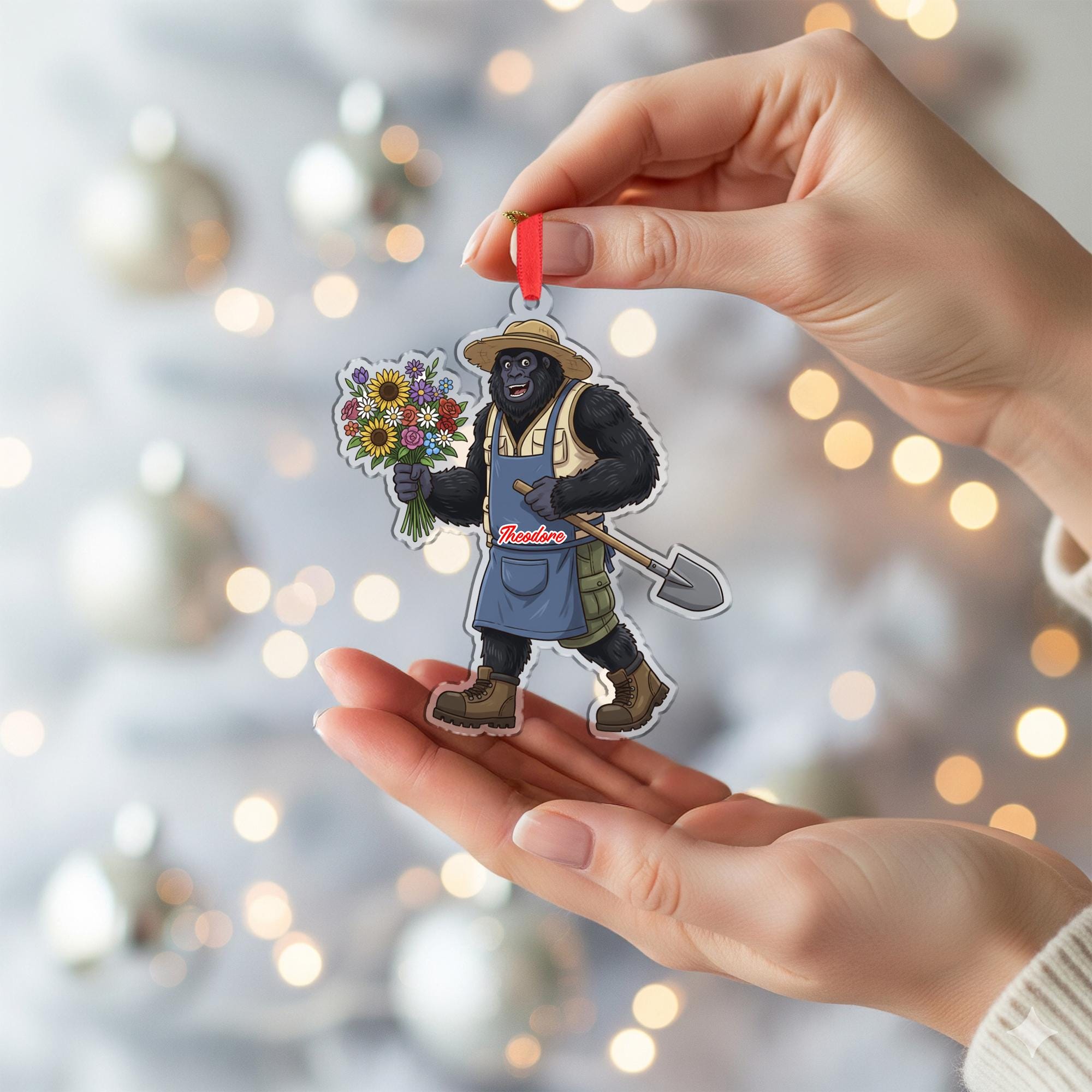 Personalized Bigfoot Sasquatch Gardener Acrylic Ornament: Funny Christmas Garden Gift