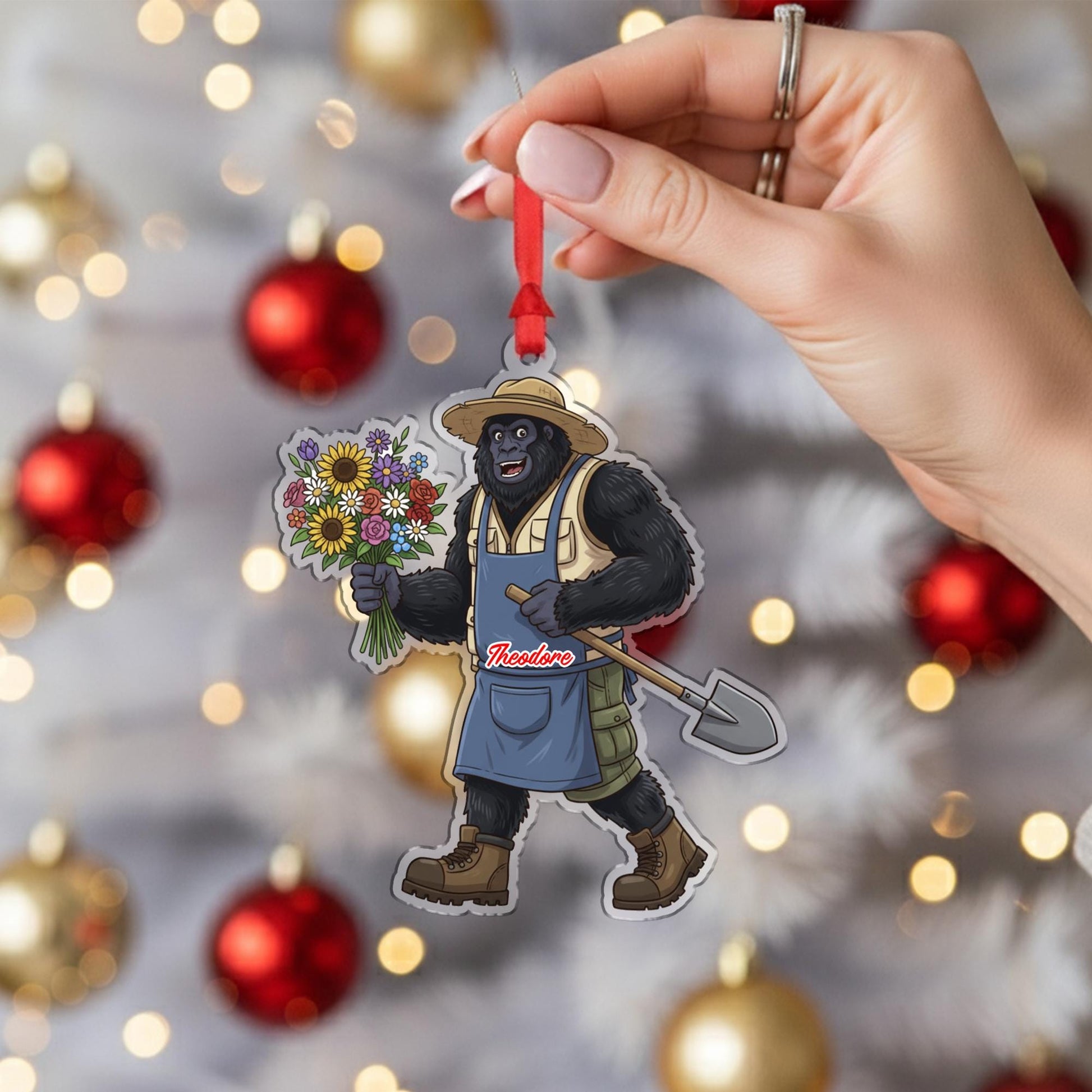 Personalized Bigfoot Sasquatch Gardener Acrylic Ornament: Funny Christmas Garden Gift