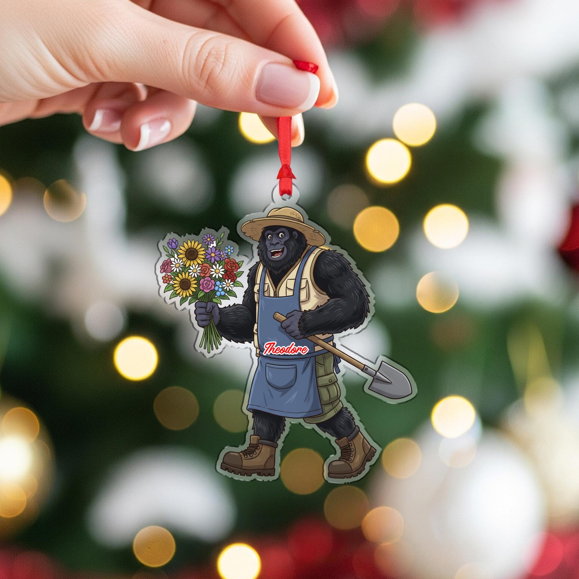 Personalized Bigfoot Sasquatch Gardener Acrylic Ornament: Funny Christmas Garden Gift