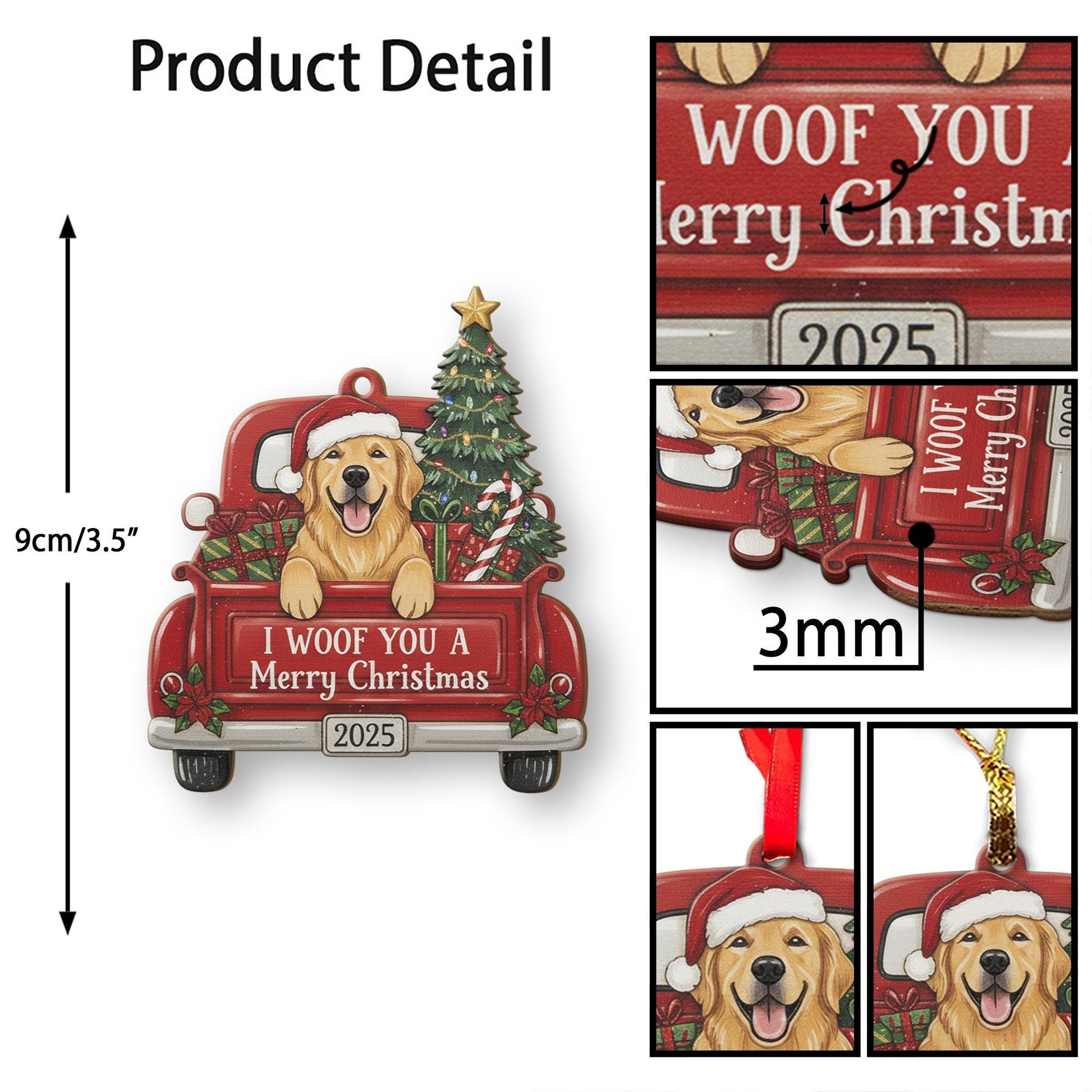 Personalized Dog Christmas Ornament – Custom Pet Name Decoration with Red Truck and Tree