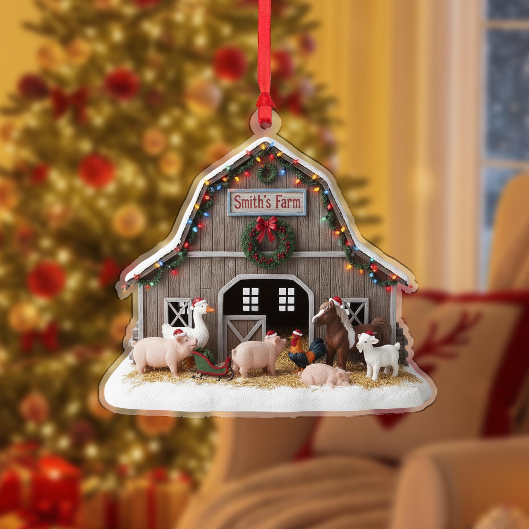 Personalized Farmhouse Christmas Ornament – Custom Barn Animal Holiday Decor