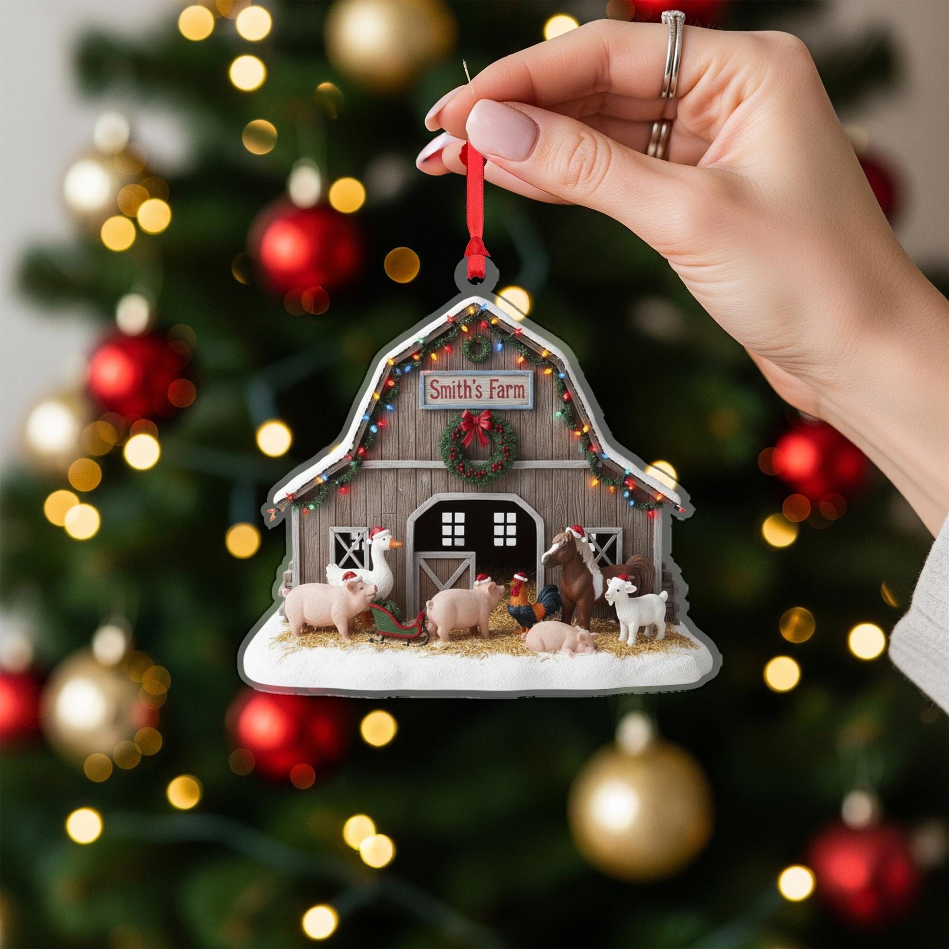 Personalized Farmhouse Christmas Ornament – Custom Barn Animal Holiday Decor