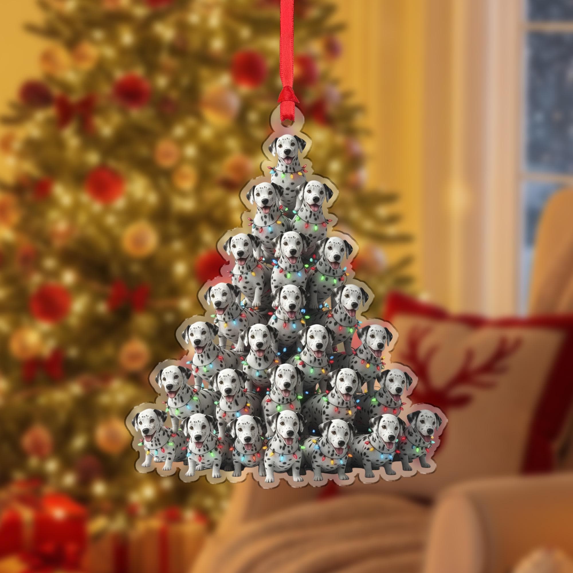 Dog Christmas Ornament – Dalmatian Tree Decoration with Lights and Holiday Design