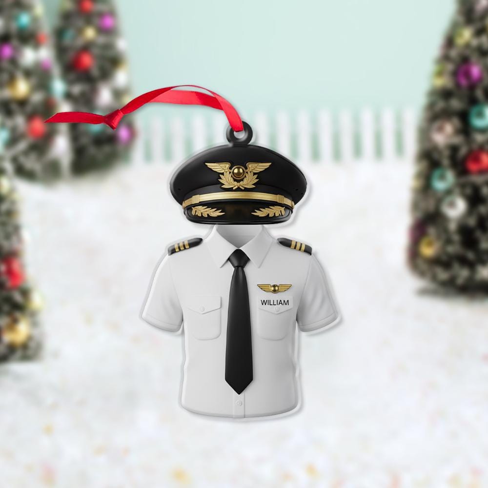 Personalized Pilot Ornament – Custom Name Christmas Decoration with Uniform and Cap