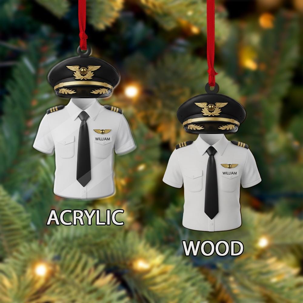 Personalized Pilot Ornament – Custom Name Christmas Decoration with Uniform and Cap