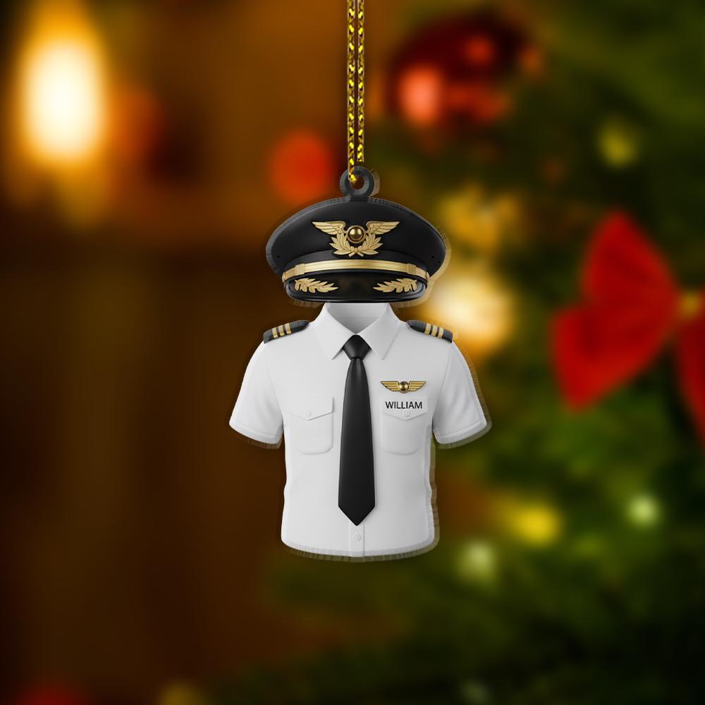 Personalized Pilot Ornament – Custom Name Christmas Decoration with Uniform and Cap