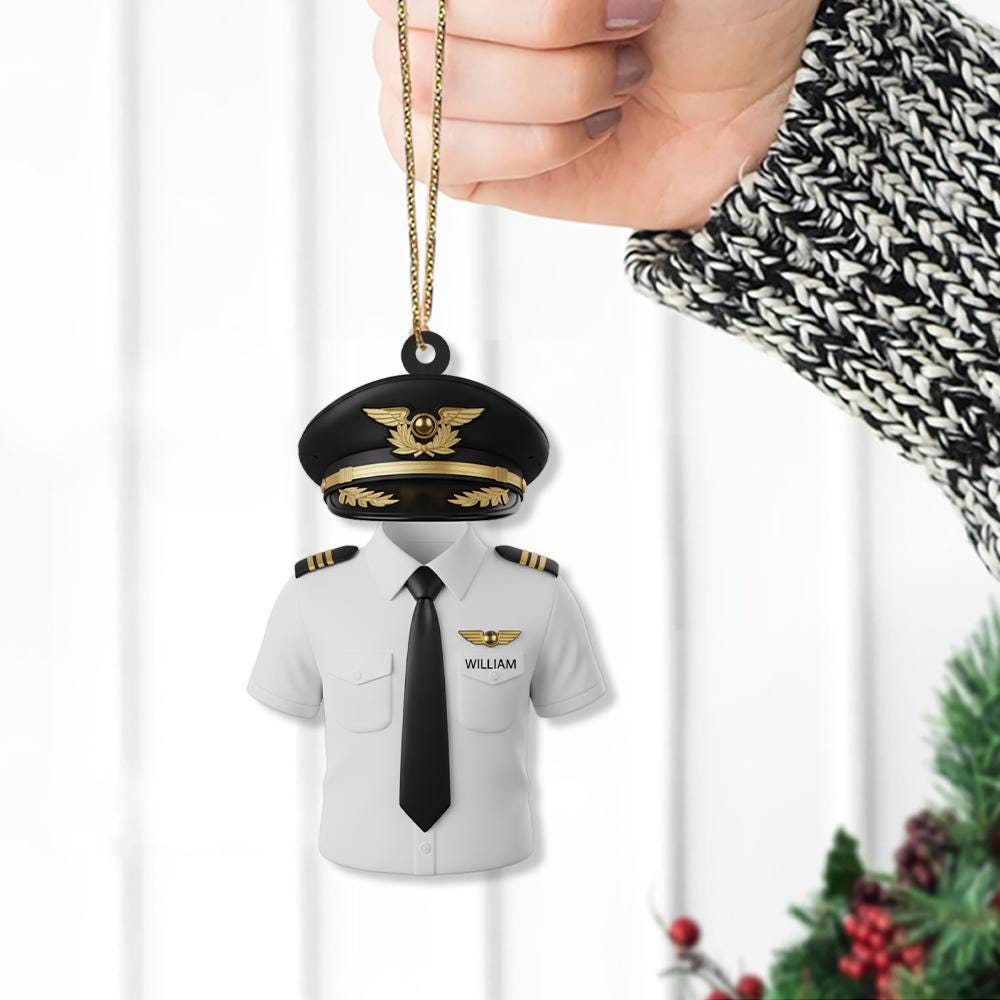 Personalized Pilot Ornament – Custom Name Christmas Decoration with Uniform and Cap