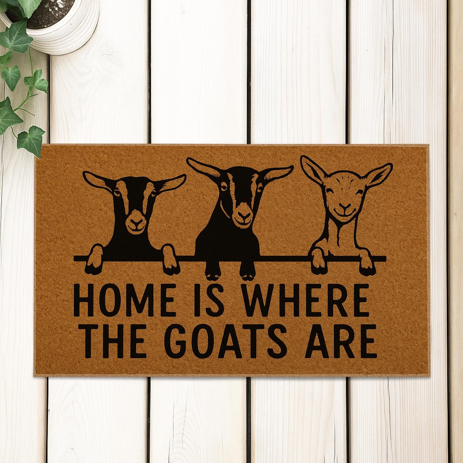 Goat Doormat – Farmhouse Entry Rug with Coir Material and Home Quote Design