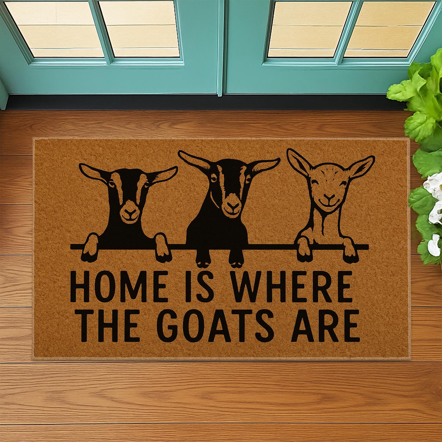 Goat Doormat – Farmhouse Entry Rug with Coir Material and Home Quote Design