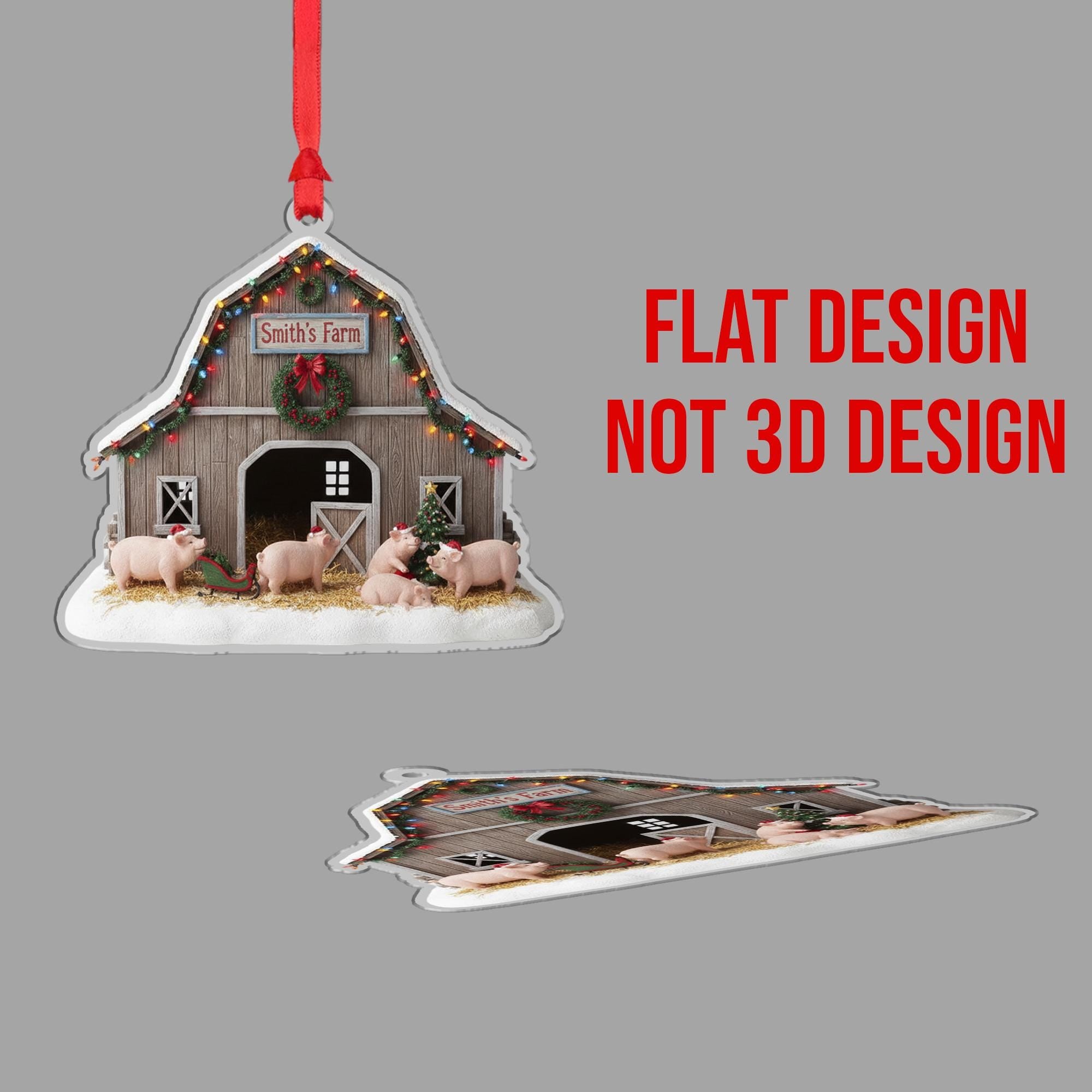 Personalized Farmhouse Barn Ornament – Custom Pig Christmas Decoration