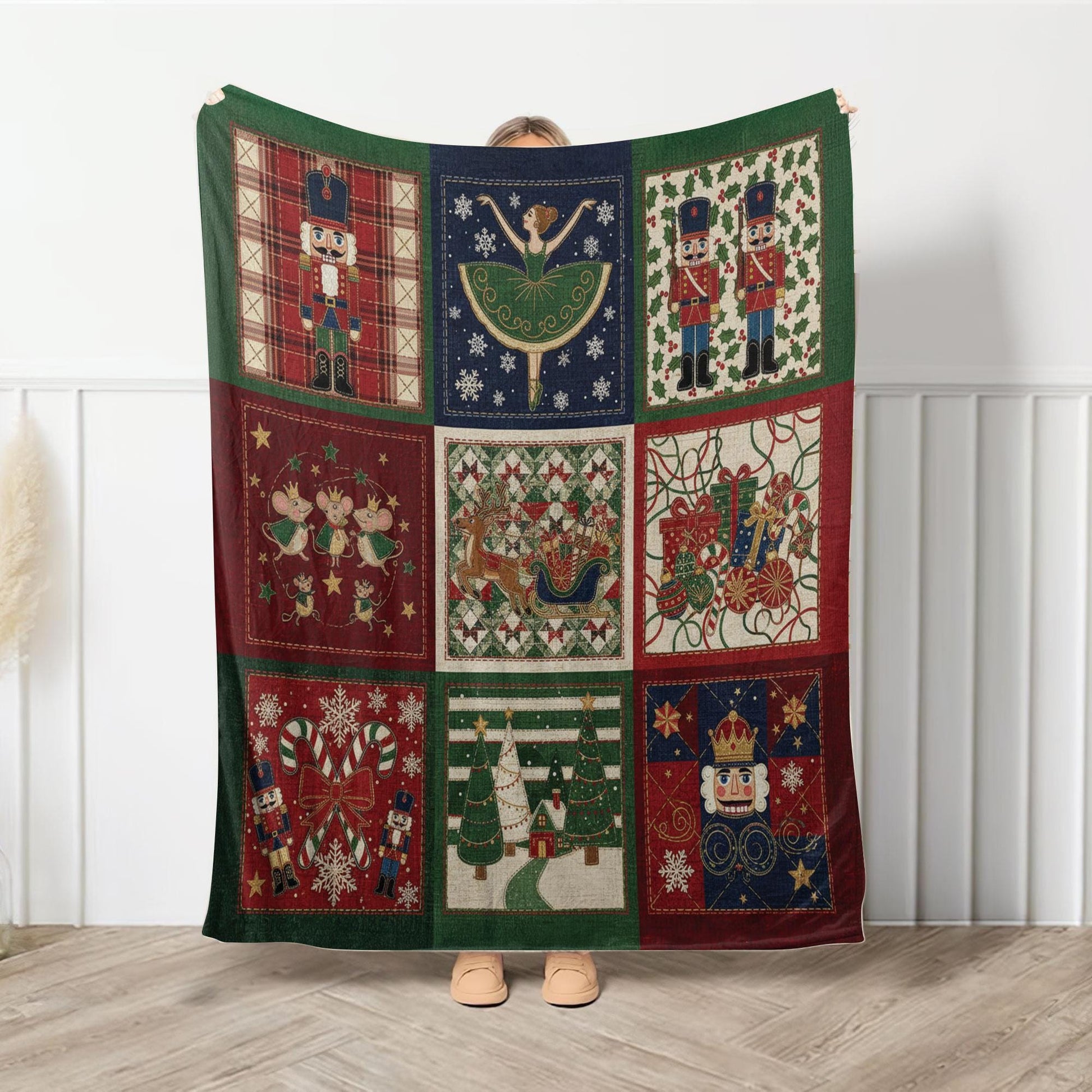 Christmas Nutcracker Blanket – Holiday Throw Quilt for Winter Decor