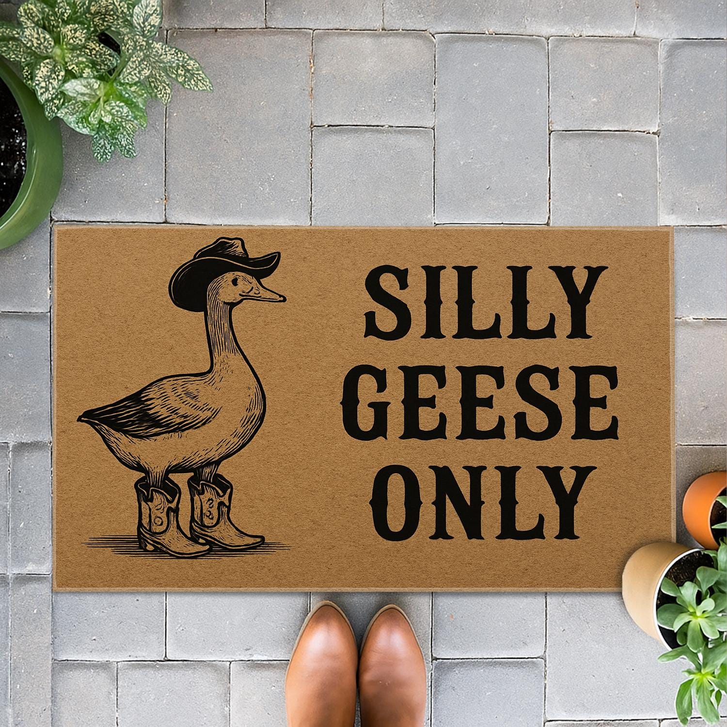 Goose Doormat – Farmhouse Entry Rug with Coir Material and Funny Text Design