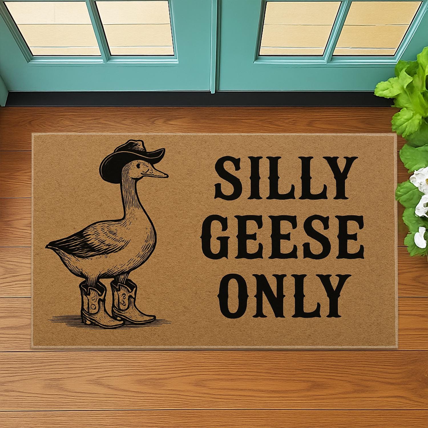 Goose Doormat – Farmhouse Entry Rug with Coir Material and Funny Text Design