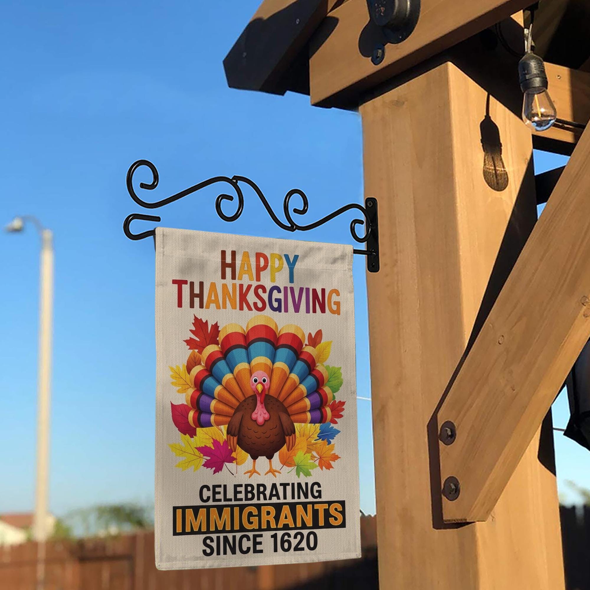 Thanksgiving Garden Flag – Outdoor Burlap Yard Decoration with Turkey and Fall Leaves