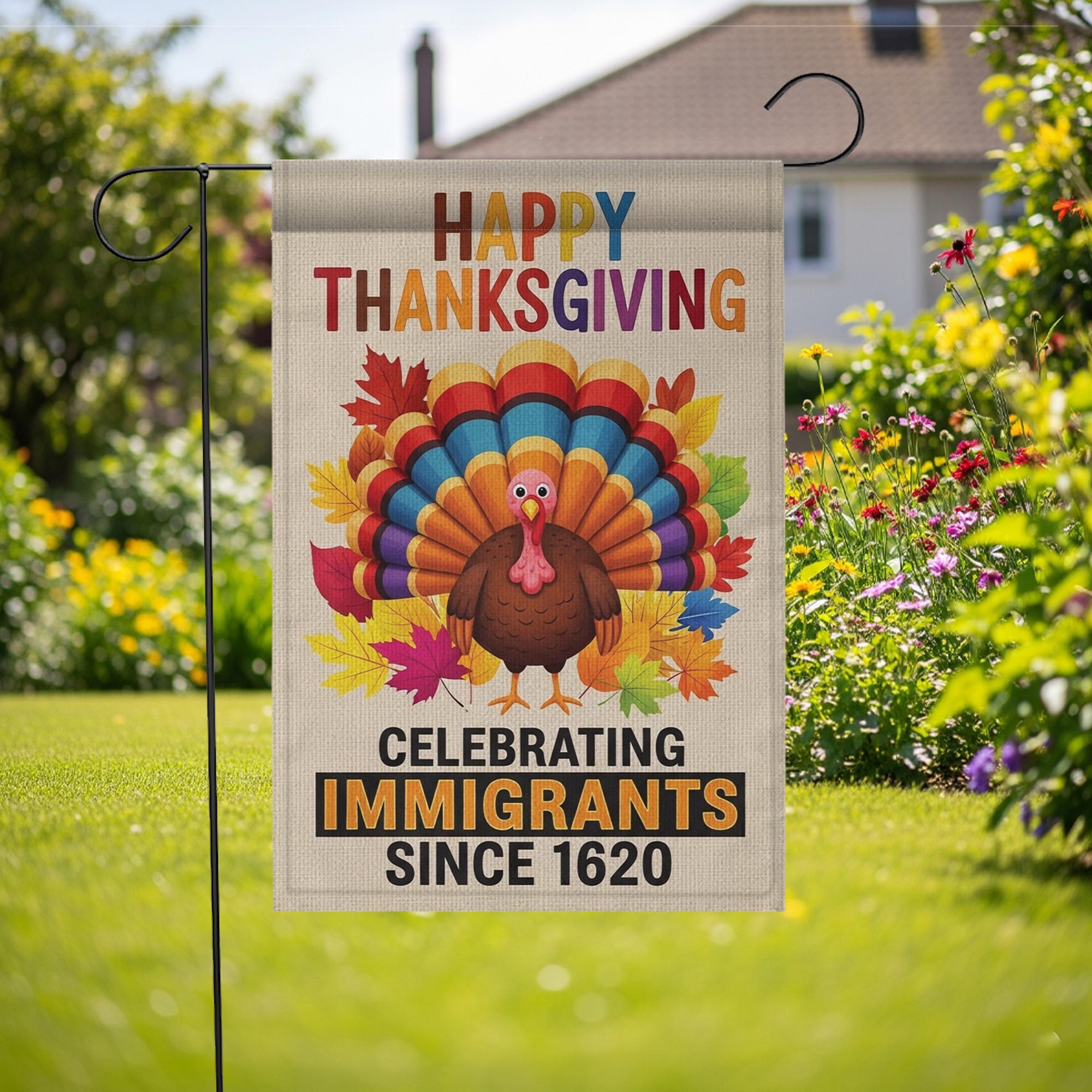 Thanksgiving Garden Flag – Outdoor Burlap Yard Decoration with Turkey and Fall Leaves