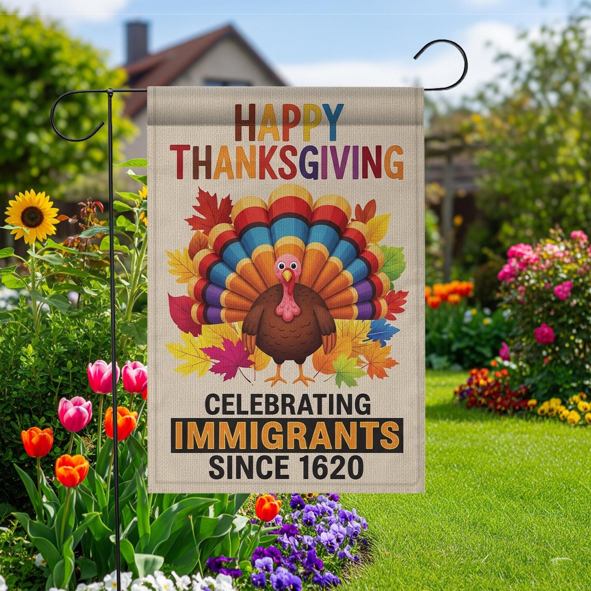 Thanksgiving Garden Flag – Outdoor Burlap Yard Decoration with Turkey and Fall Leaves
