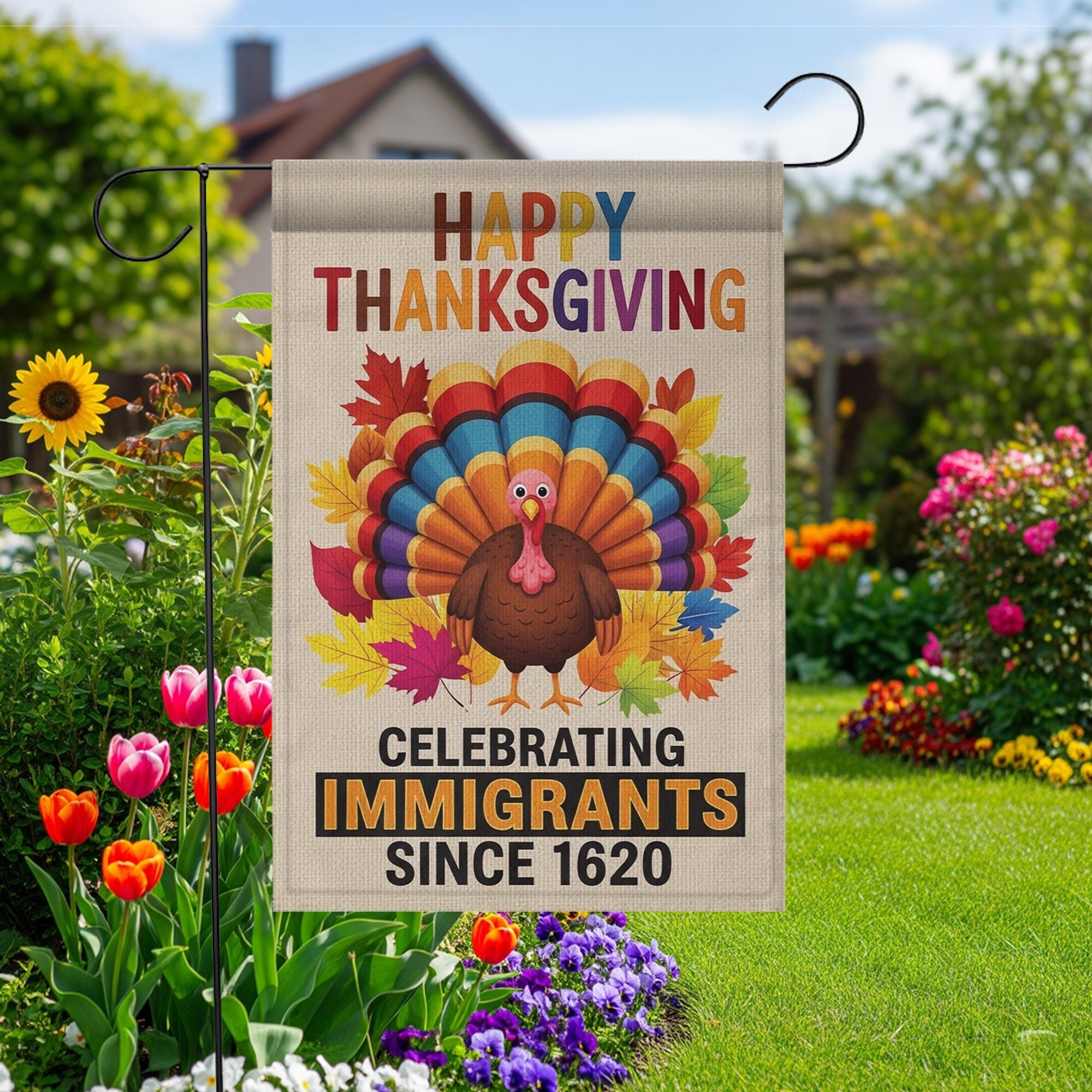 Thanksgiving Garden Flag – Outdoor Burlap Yard Decoration with Turkey and Fall Leaves