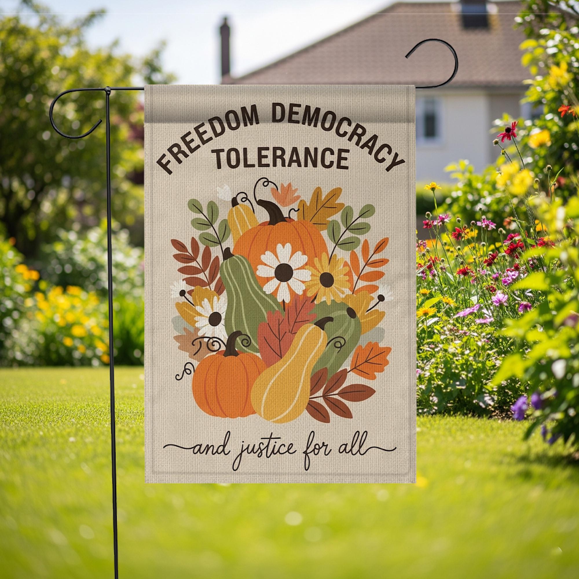 Patriotic Garden Flag – Outdoor Burlap Yard Decoration with Pumpkins and Fall Flowers