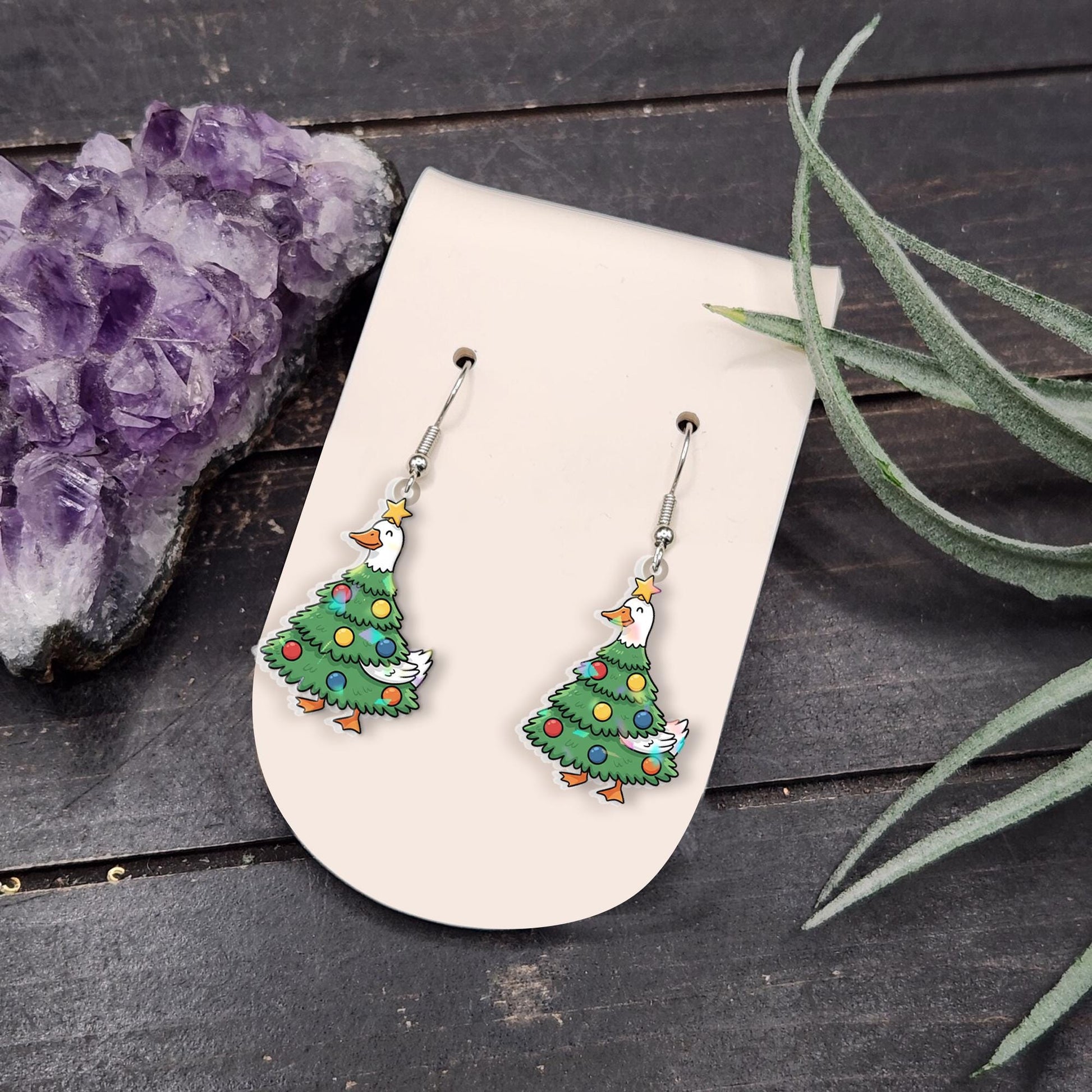 Goose Christmas Tree Earrings – Funny Holiday Dangle Jewelry Gift