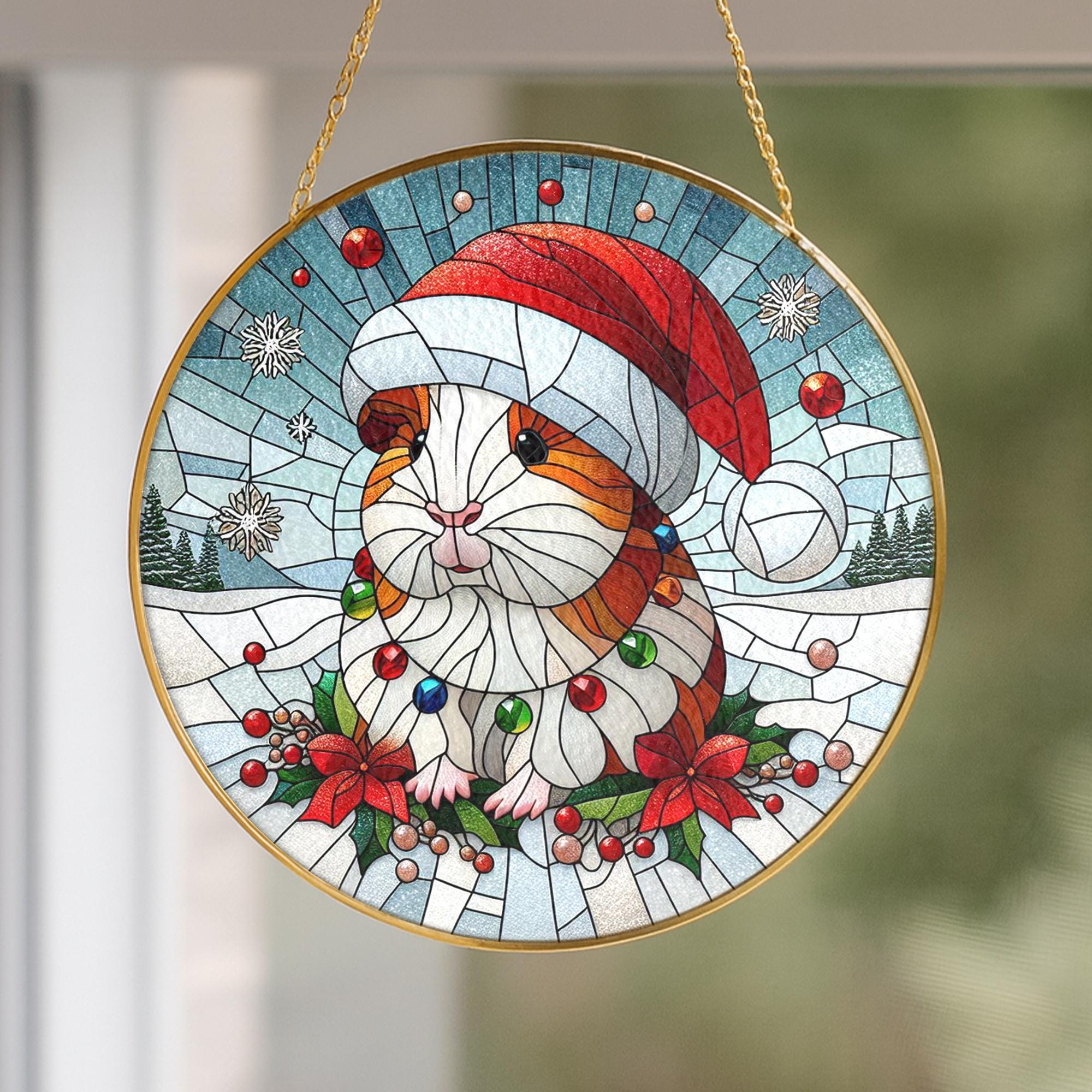 Christmas Guinea Pig Suncatcher – Holiday Window Hanging Ornament