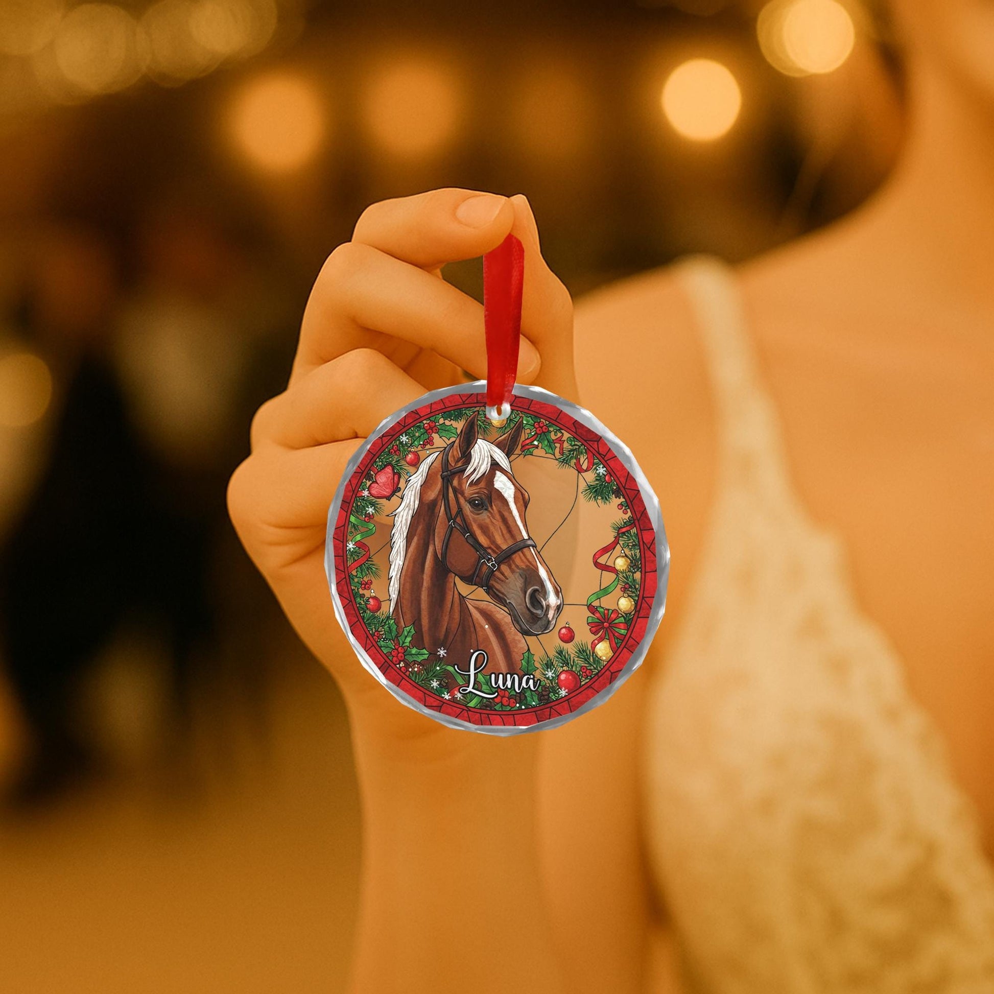 Personalized Horse Ornament – Custom Glass Christmas Tree Decoration