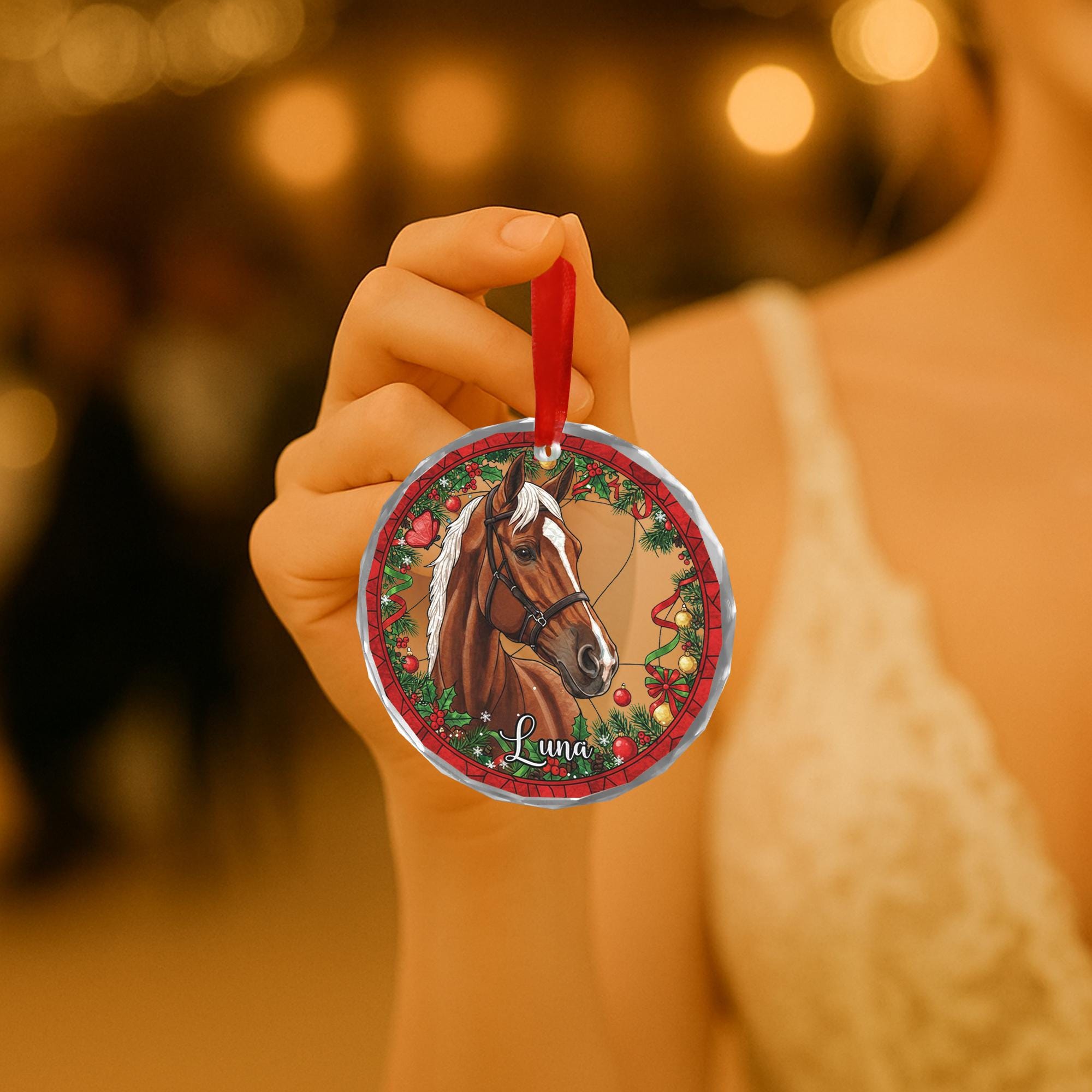 Personalized Horse Ornament – Custom Glass Christmas Tree Decoration