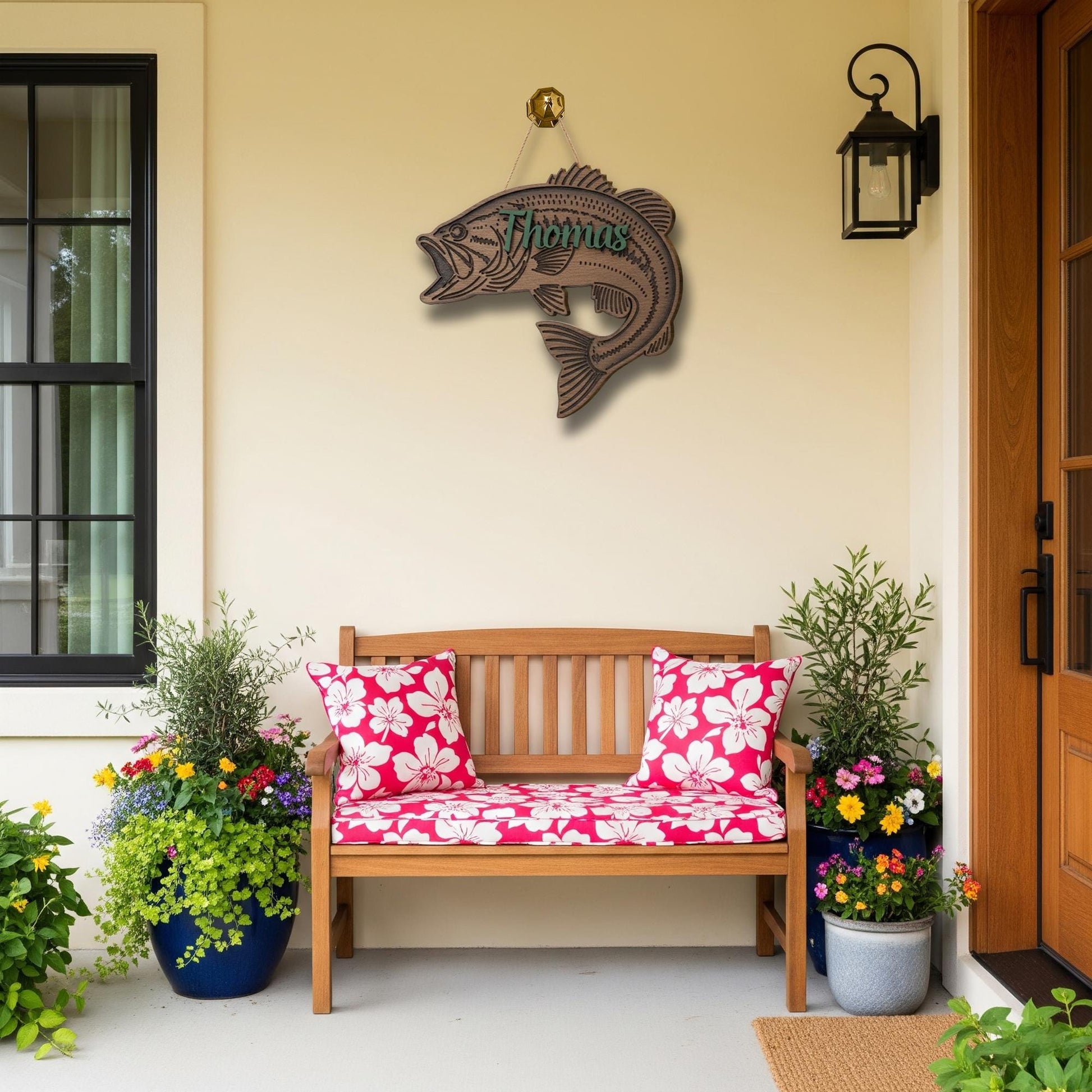 Personalized Largemouth Bass Fish Wood Sign: 2-Layer Fisherman Name Door Hanger