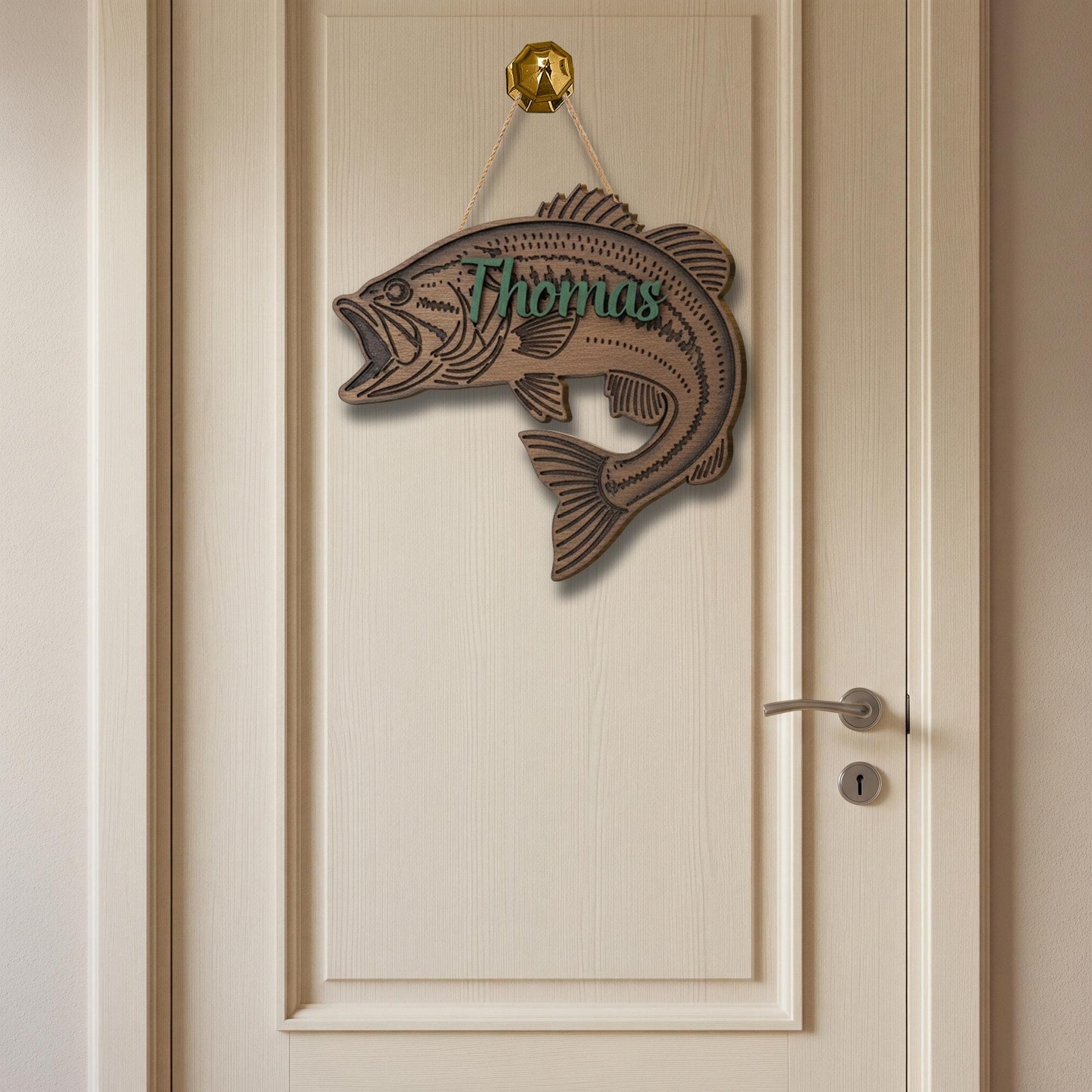 Personalized Largemouth Bass Fish Wood Sign: 2-Layer Fisherman Name Door Hanger