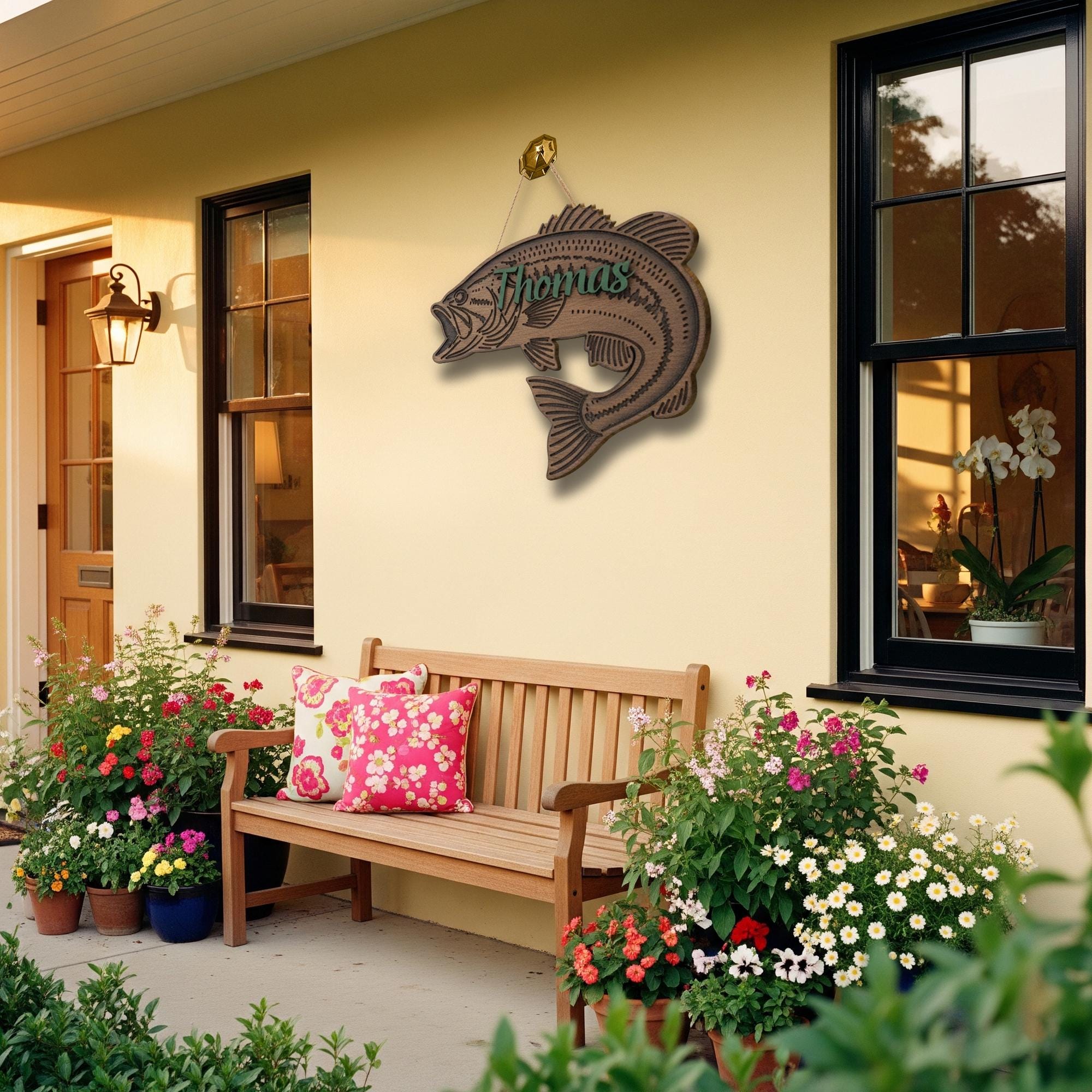 Personalized Largemouth Bass Fish Wood Sign: 2-Layer Fisherman Name Door Hanger