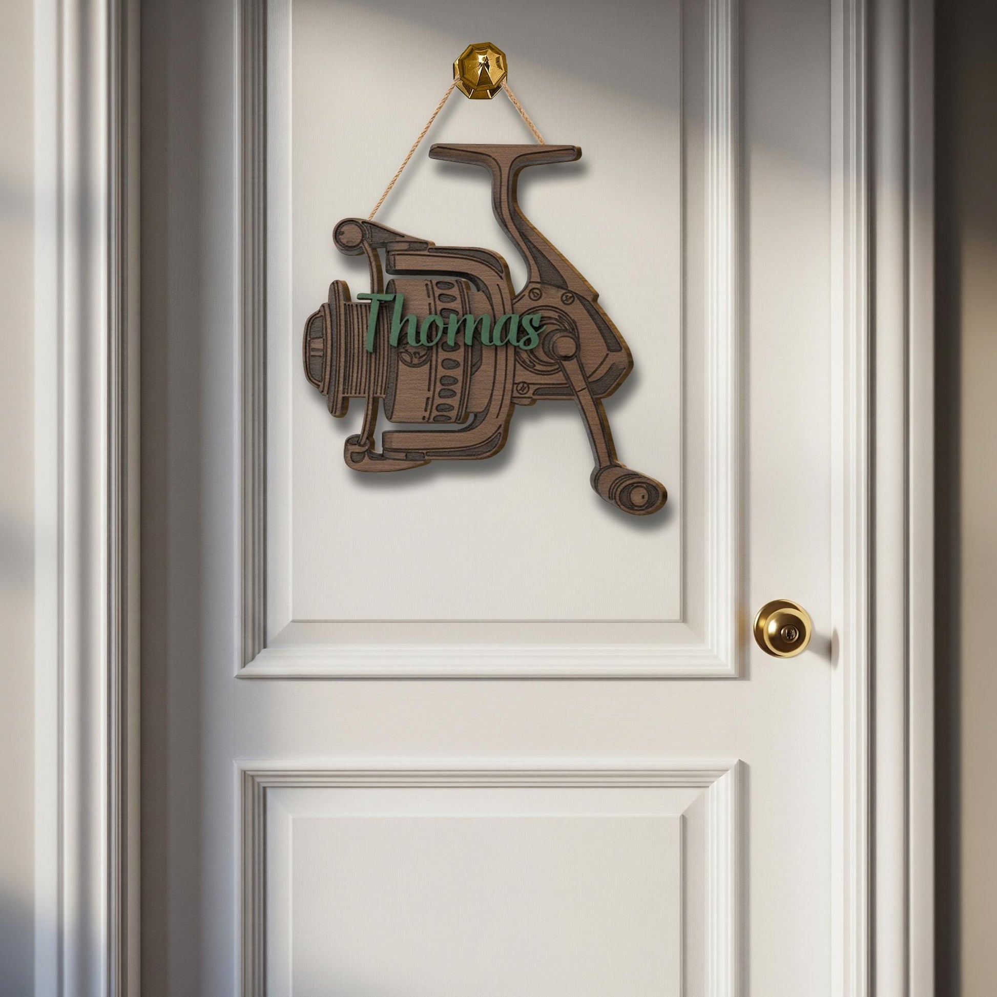 Personalized Fishing Reel Wood Sign: 2-Layer Angler Name Decor