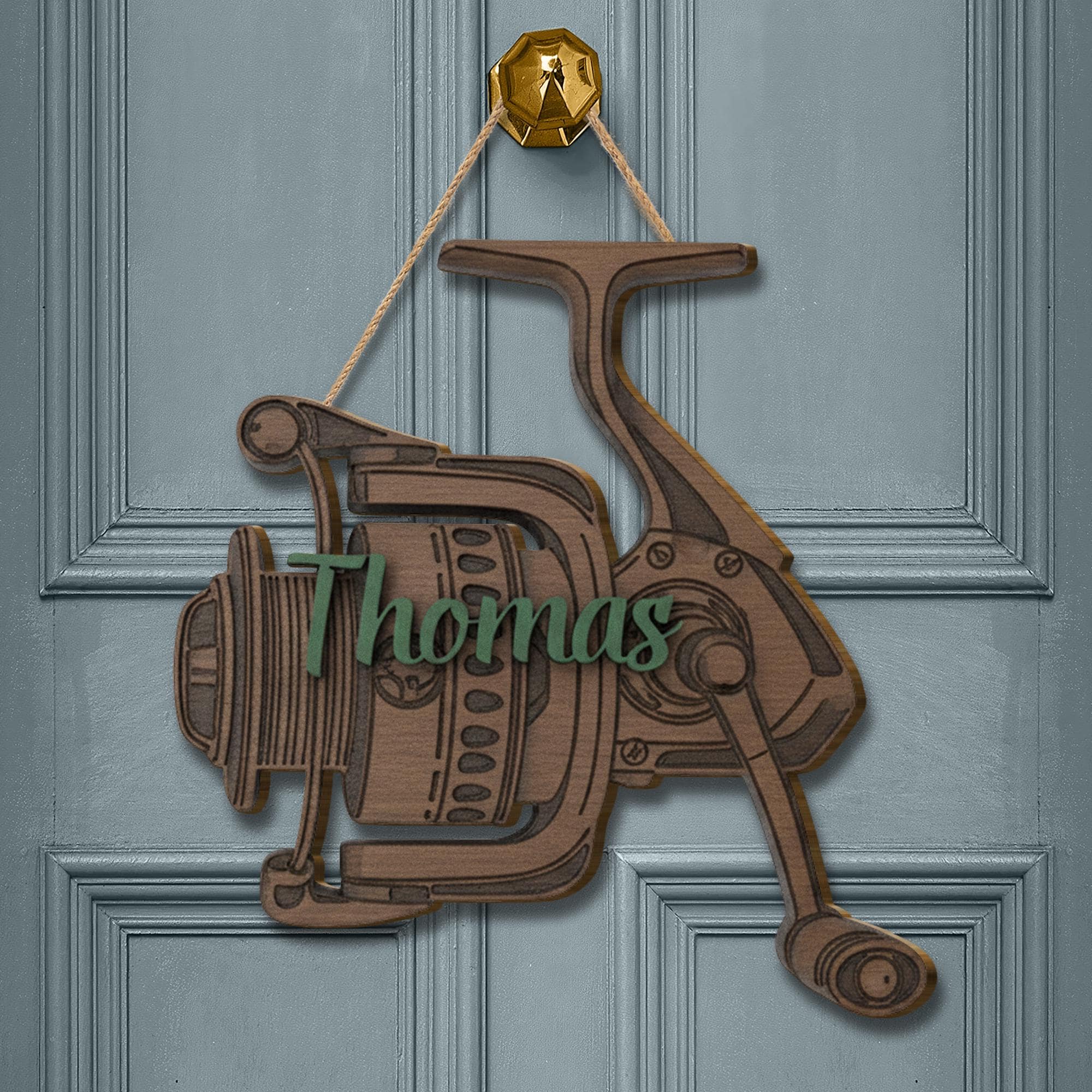 Personalized Fishing Reel Wood Sign: 2-Layer Angler Name Decor
