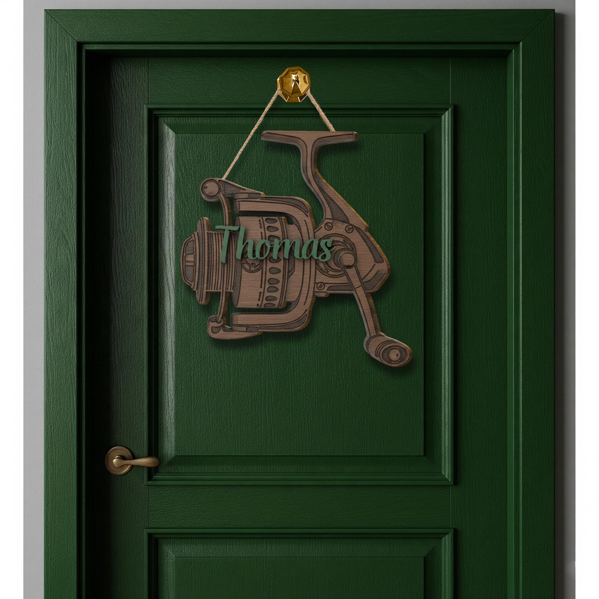 Personalized Fishing Reel Wood Sign: 2-Layer Angler Name Decor