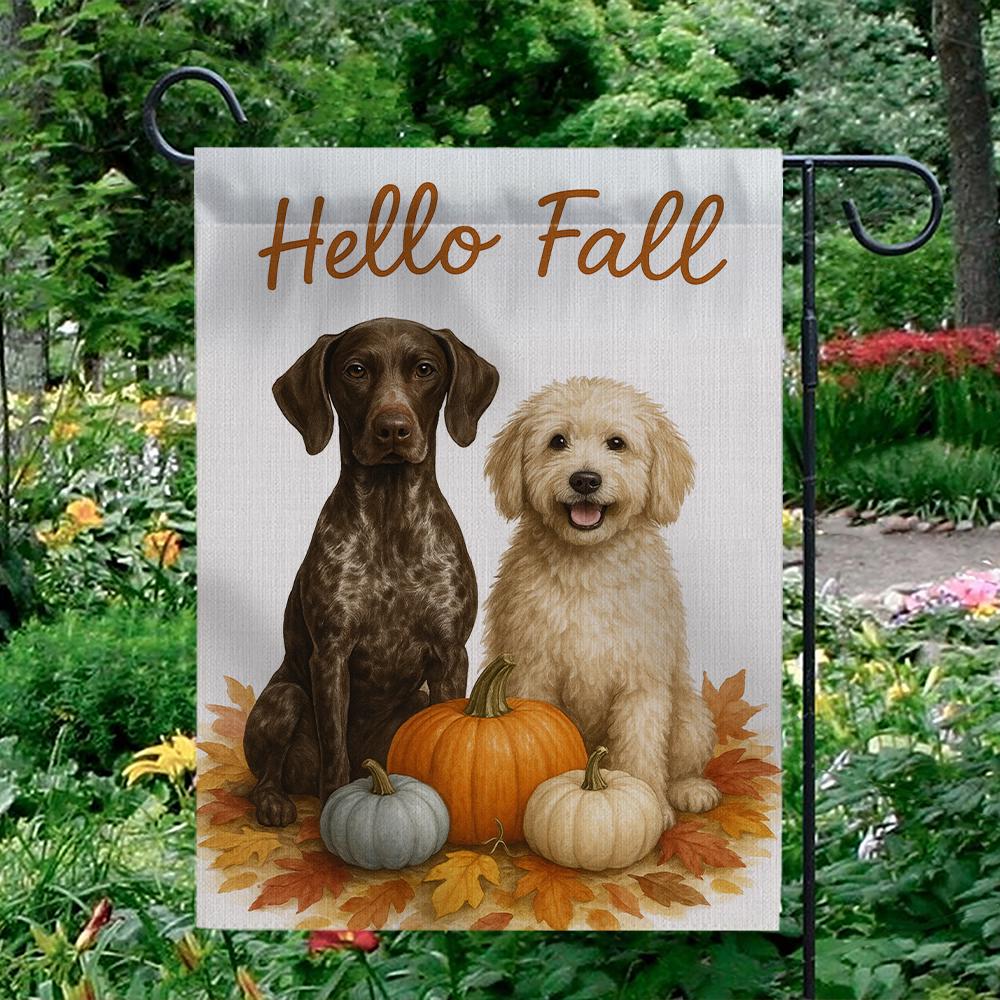 Fall Dog Garden Flag – Outdoor Yard Decoration with Pumpkins and Autumn Leaves