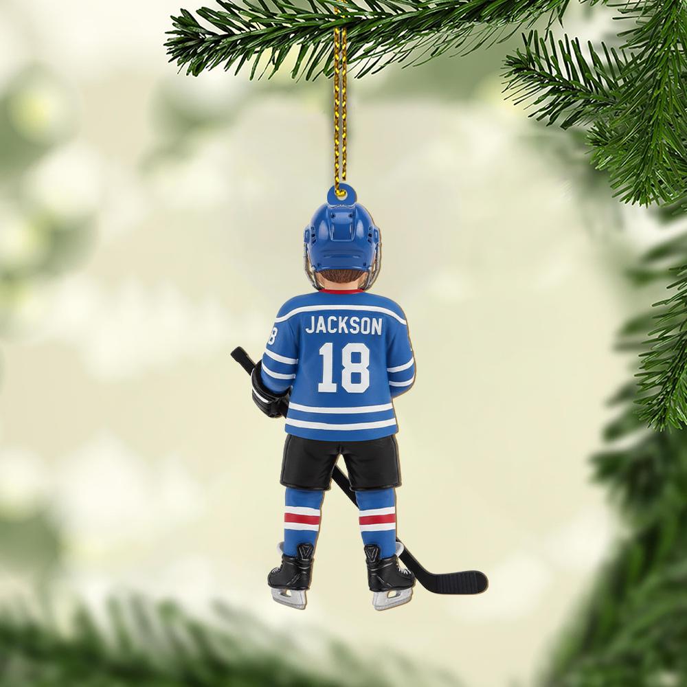 Personalized Hockey Ornament – Custom Name and Number Christmas Tree Decoration with Player Design