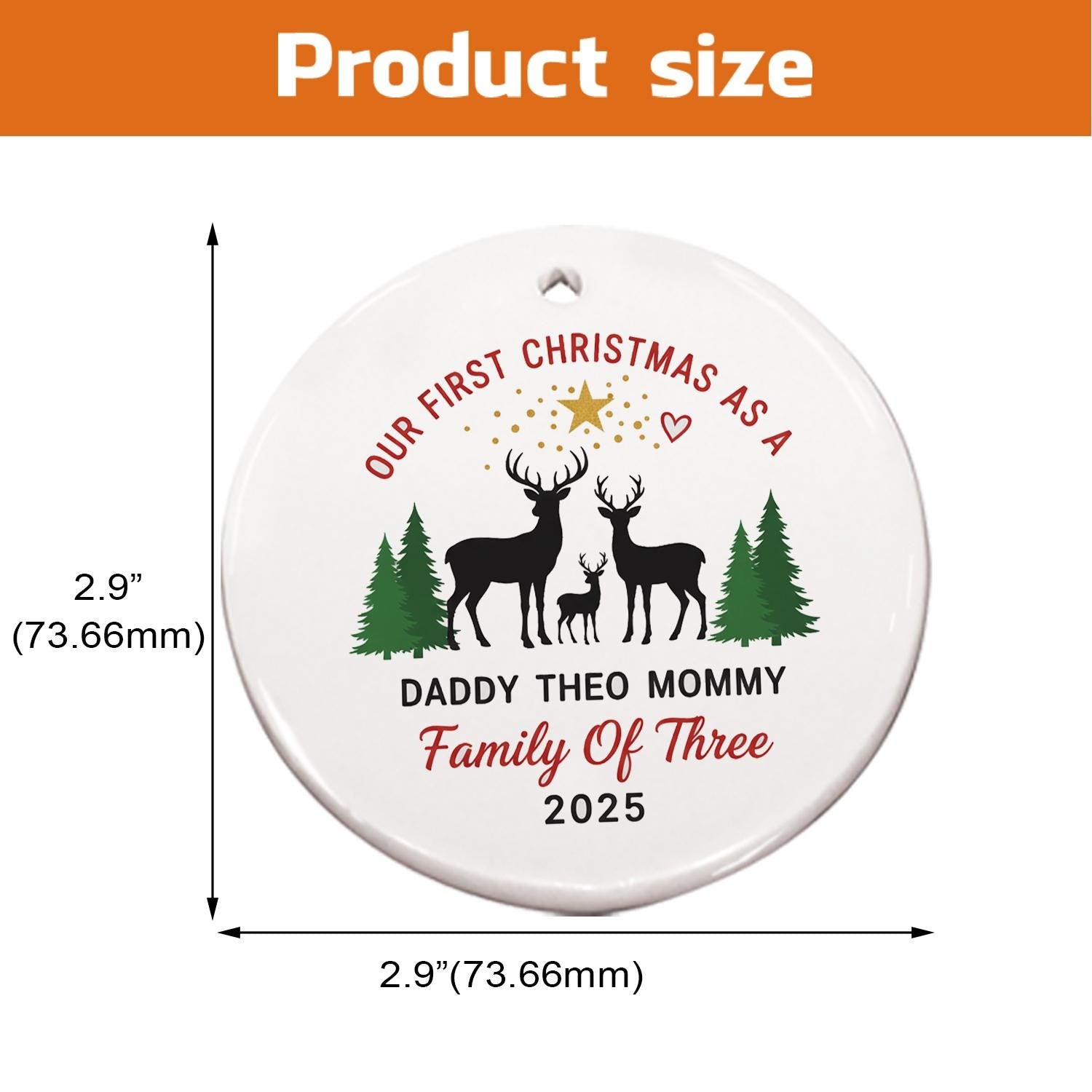 Personalized Family Ornament – Custom Name Christmas Tree Decoration with Deer and Forest Design