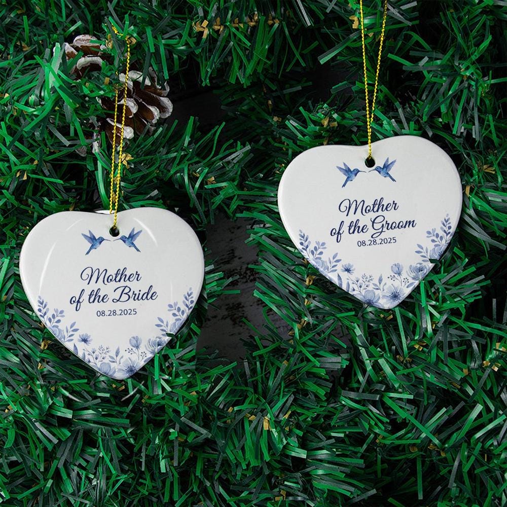 Wedding Heart Ornament – Personalized Mother of the Bride and Groom Decoration with Date and Floral