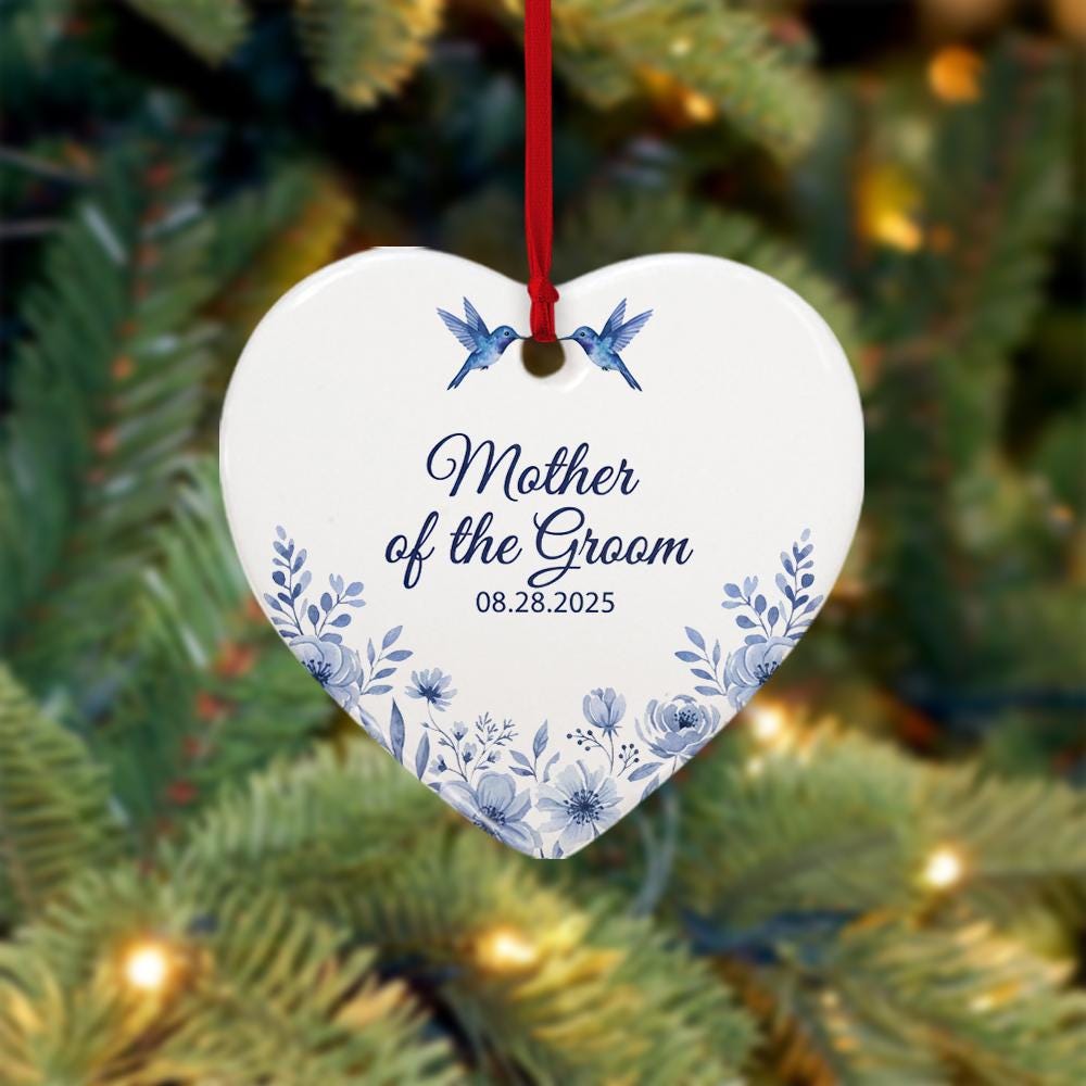 Wedding Heart Ornament – Personalized Mother of the Bride and Groom Decoration with Date and Floral