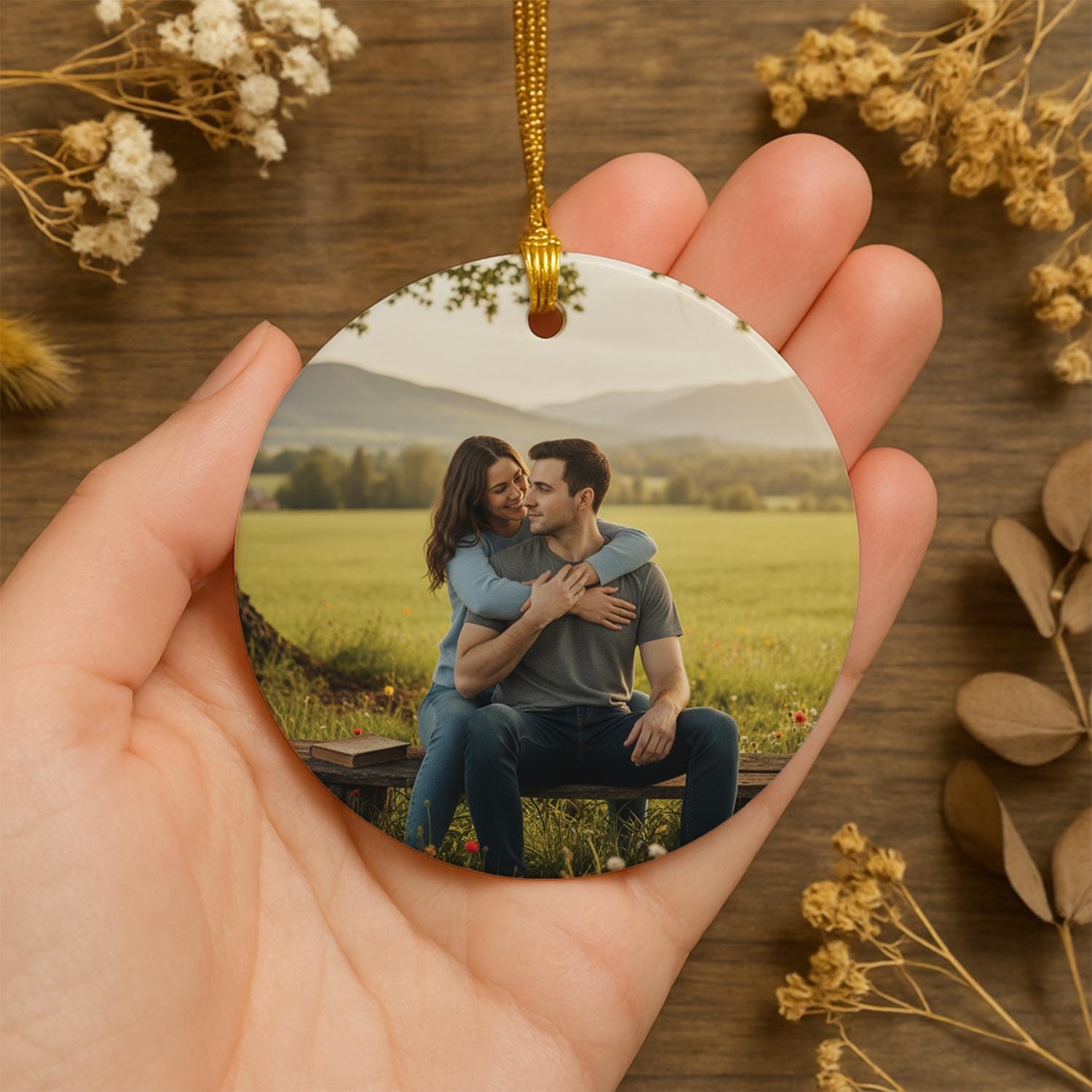 Personalized Engagement Ornament – Custom Map and Photo Gift