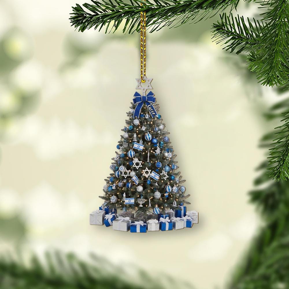 Star of David Hanukkah Ornament: Blue Silver Jewish Holiday Decor