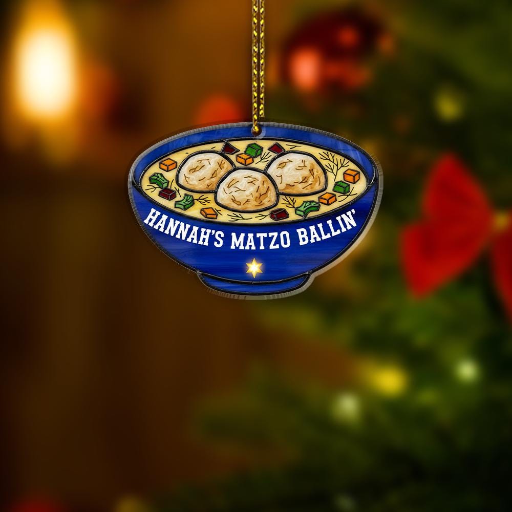Custom Matzo Ball Soup Ornament – Personalized Jewish Holiday Tree Decoration – Funny Hanukkah Ceramic Keepsake