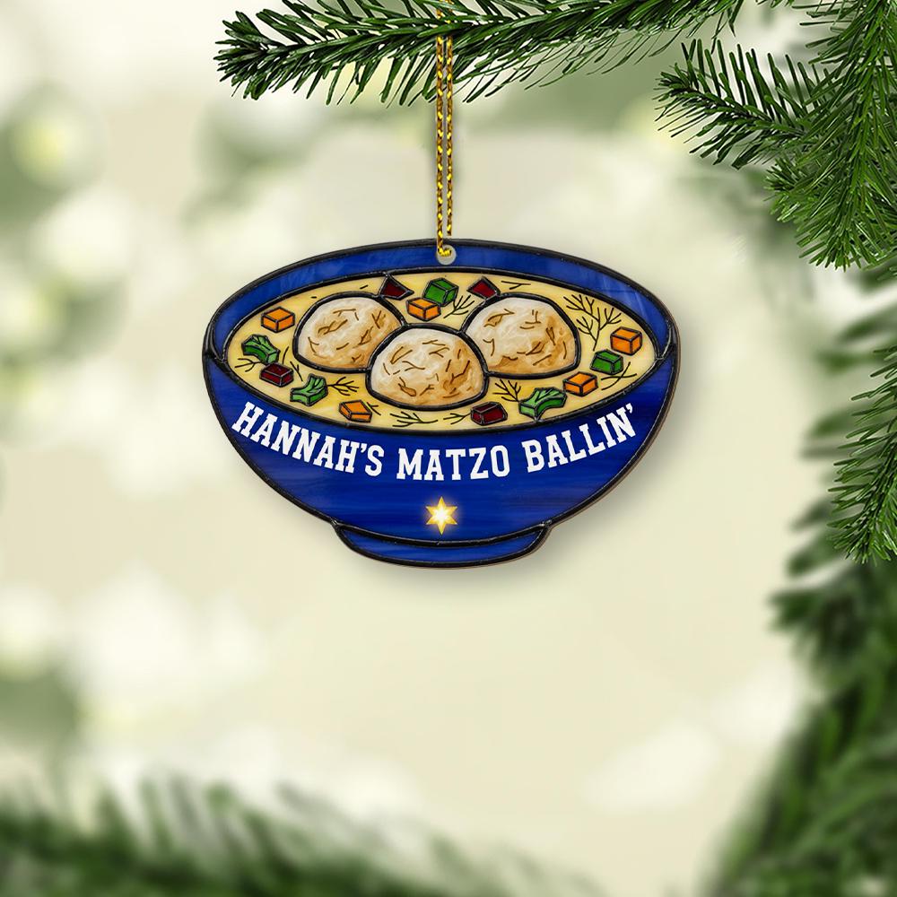 Custom Matzo Ball Soup Ornament – Personalized Jewish Holiday Tree Decoration – Funny Hanukkah Ceramic Keepsake