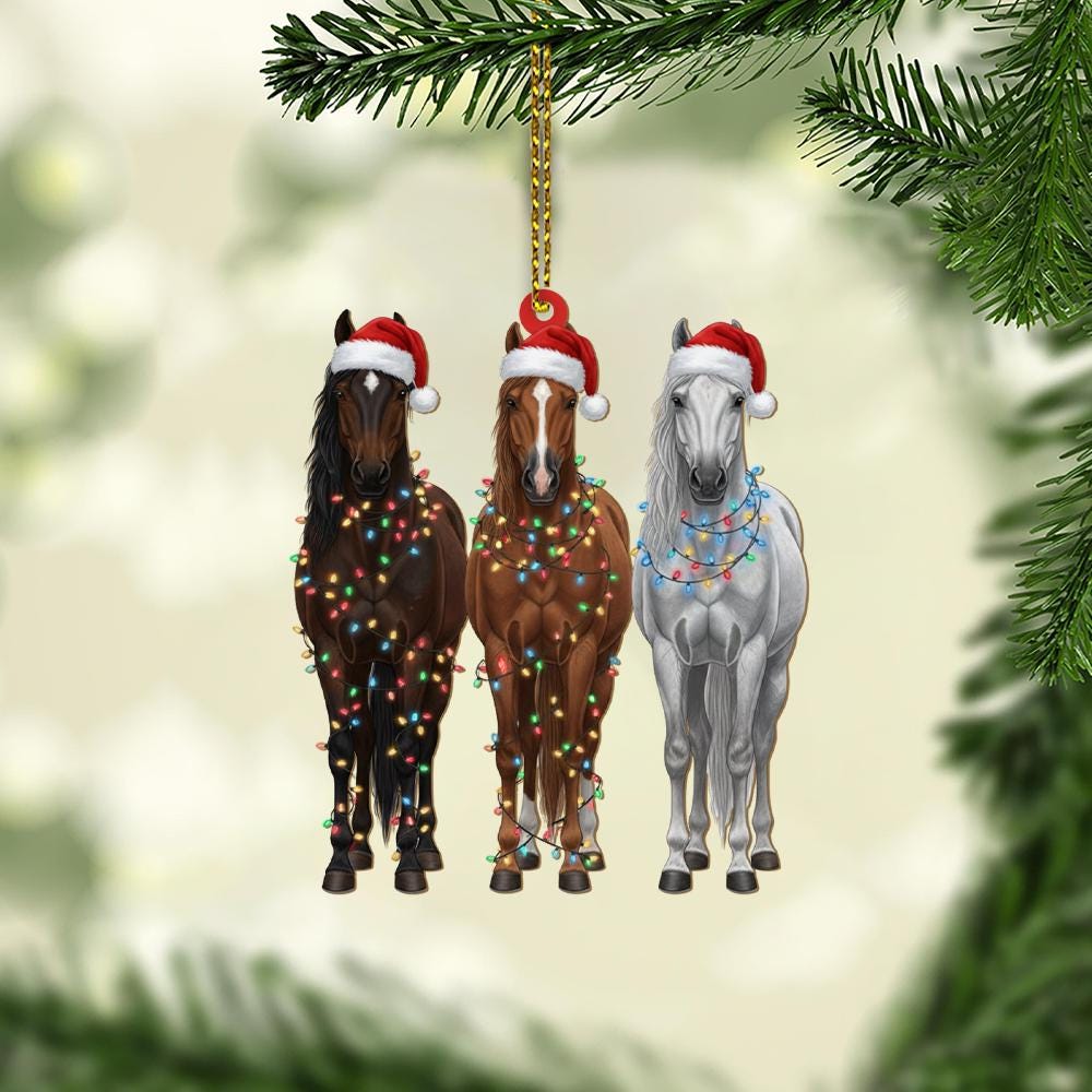 Personalized Horse Christmas Ornament: Santa Hat Holiday Decoration