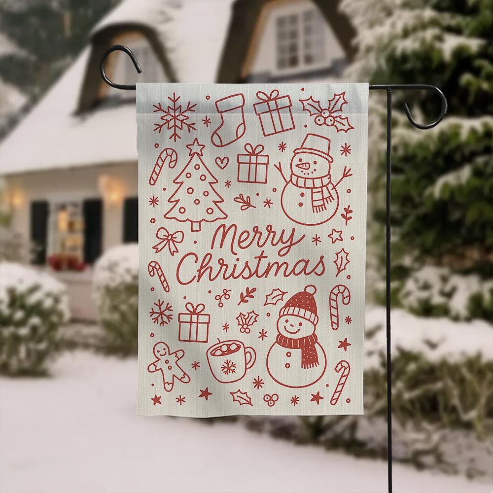 Christmas Garden Flag – Holiday Outdoor Decoration with Snowman Tree and Gift Design