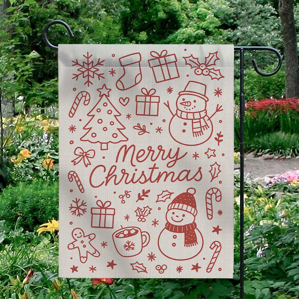 Christmas Garden Flag – Holiday Outdoor Decoration with Snowman Tree and Gift Design