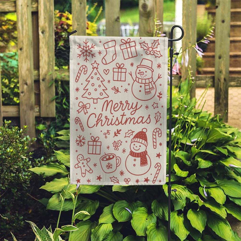 Christmas Garden Flag – Holiday Outdoor Decoration with Snowman Tree and Gift Design